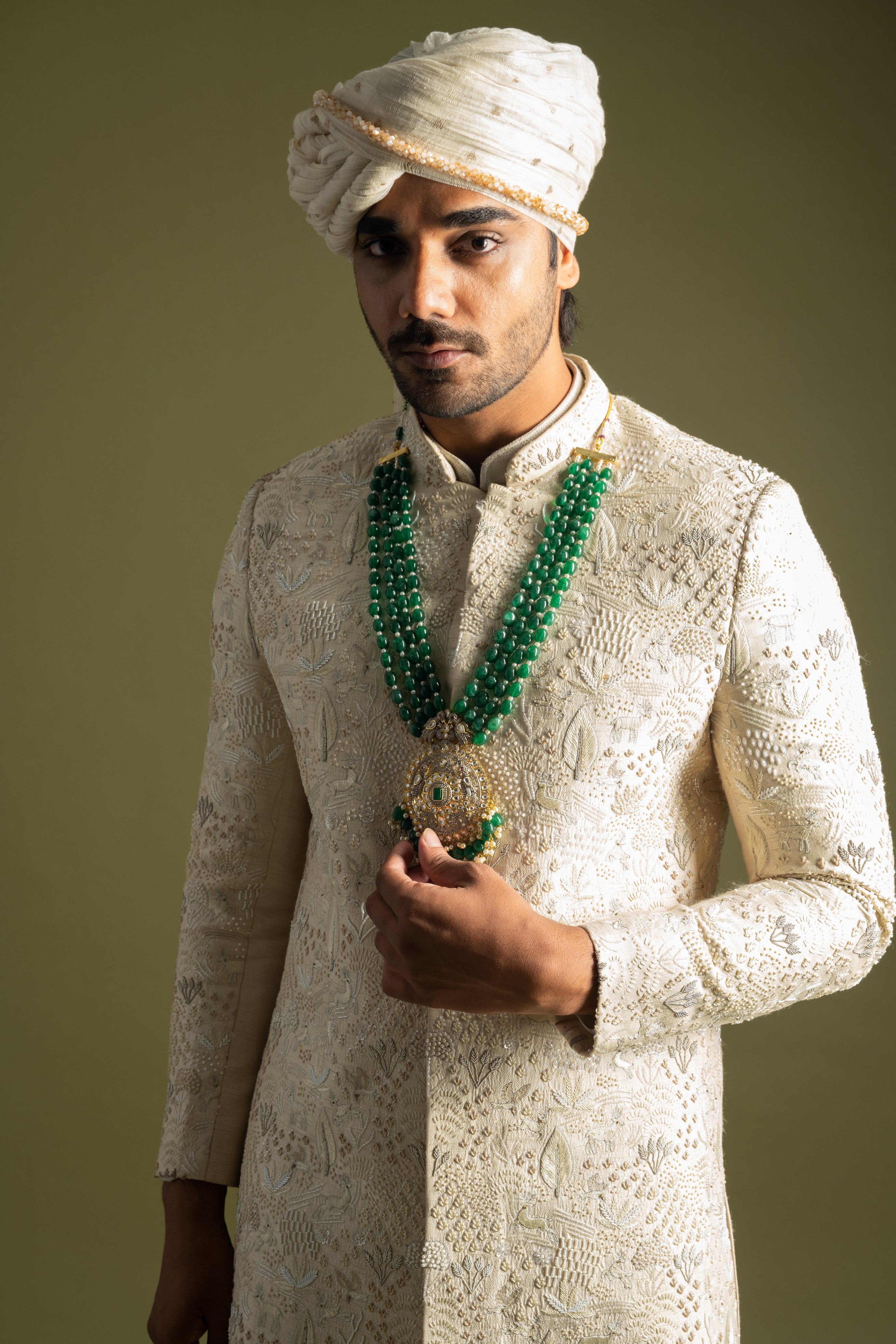 CREAM SILK SHERWANI SET