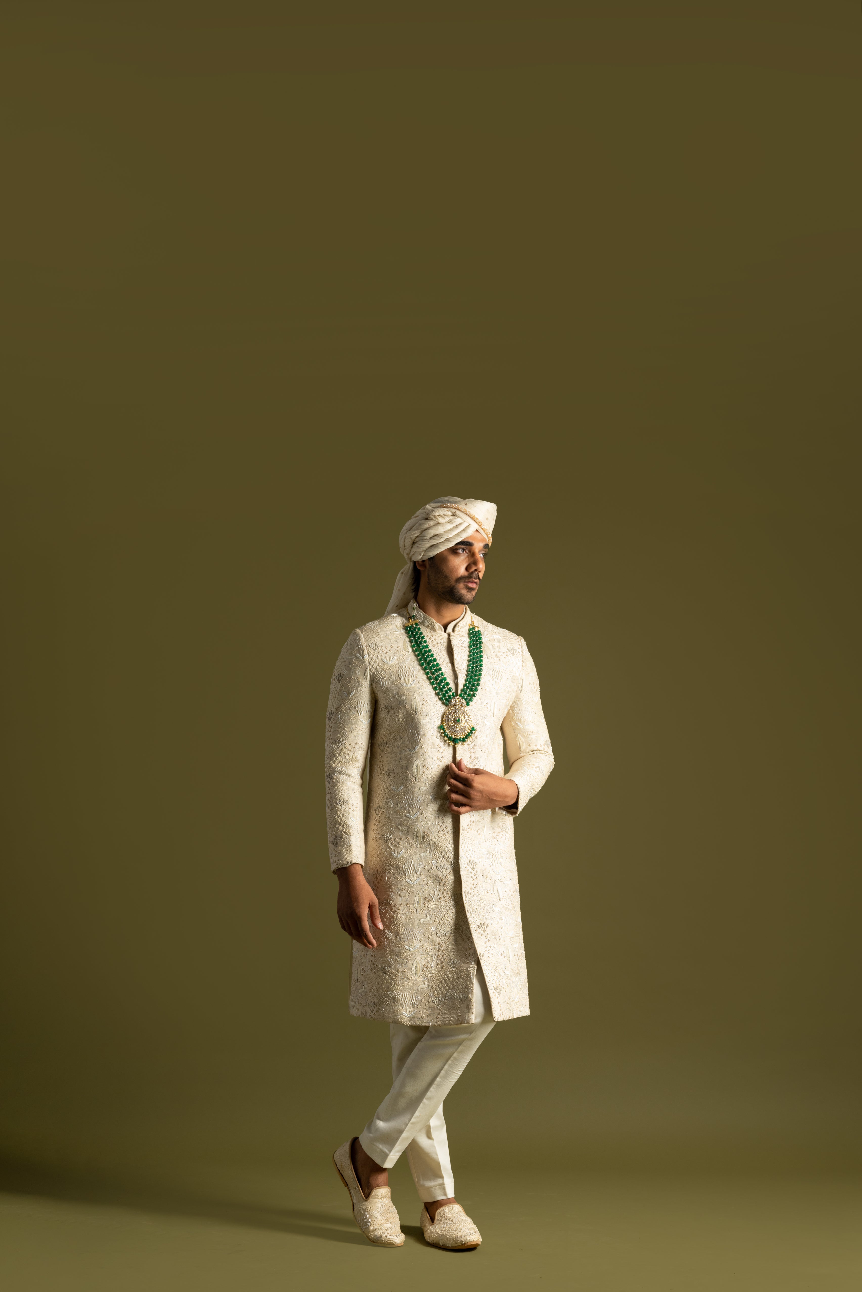CREAM SILK SHERWANI SET