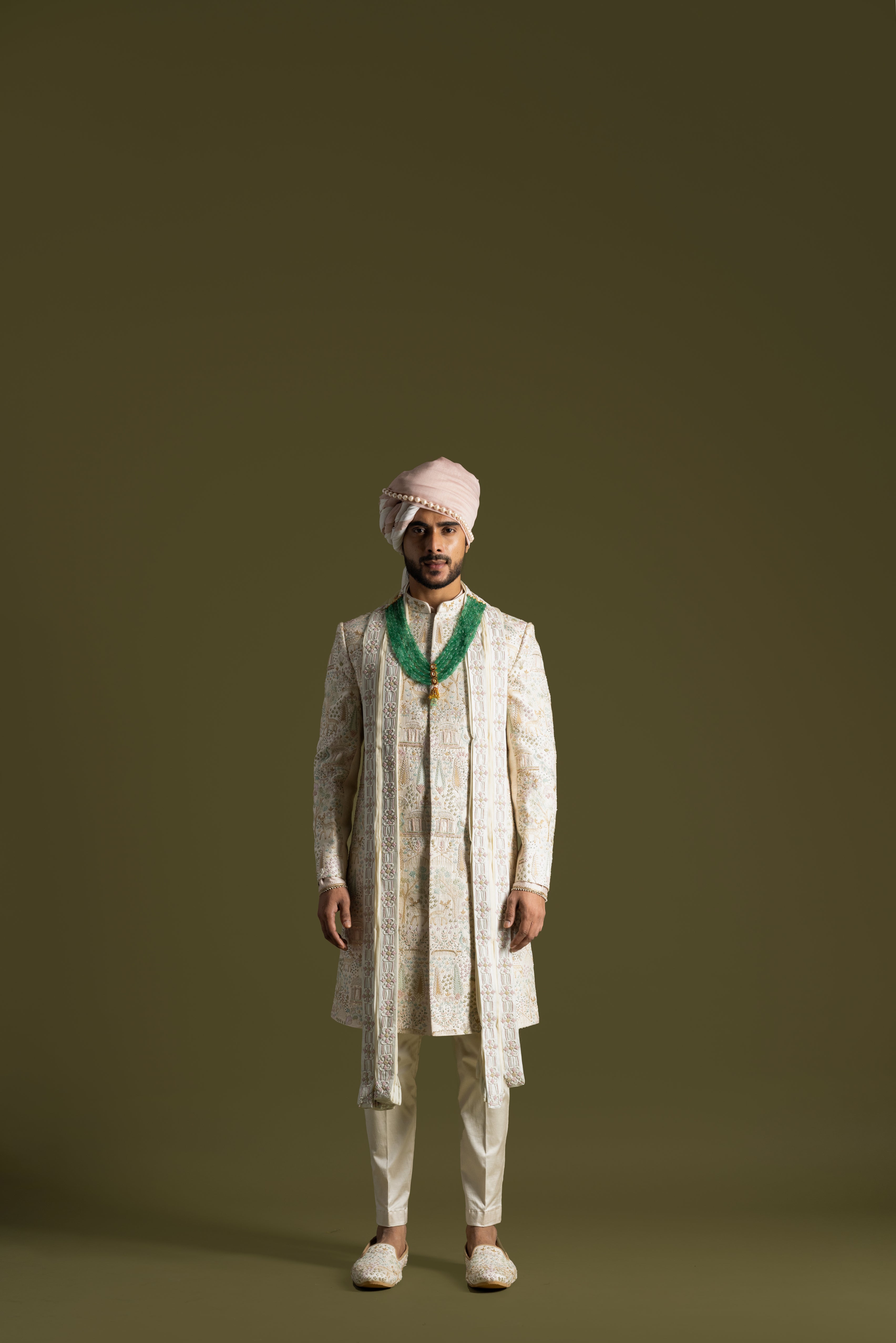 CREAM VRINDAVAN INSPIRED SHERWANI SET