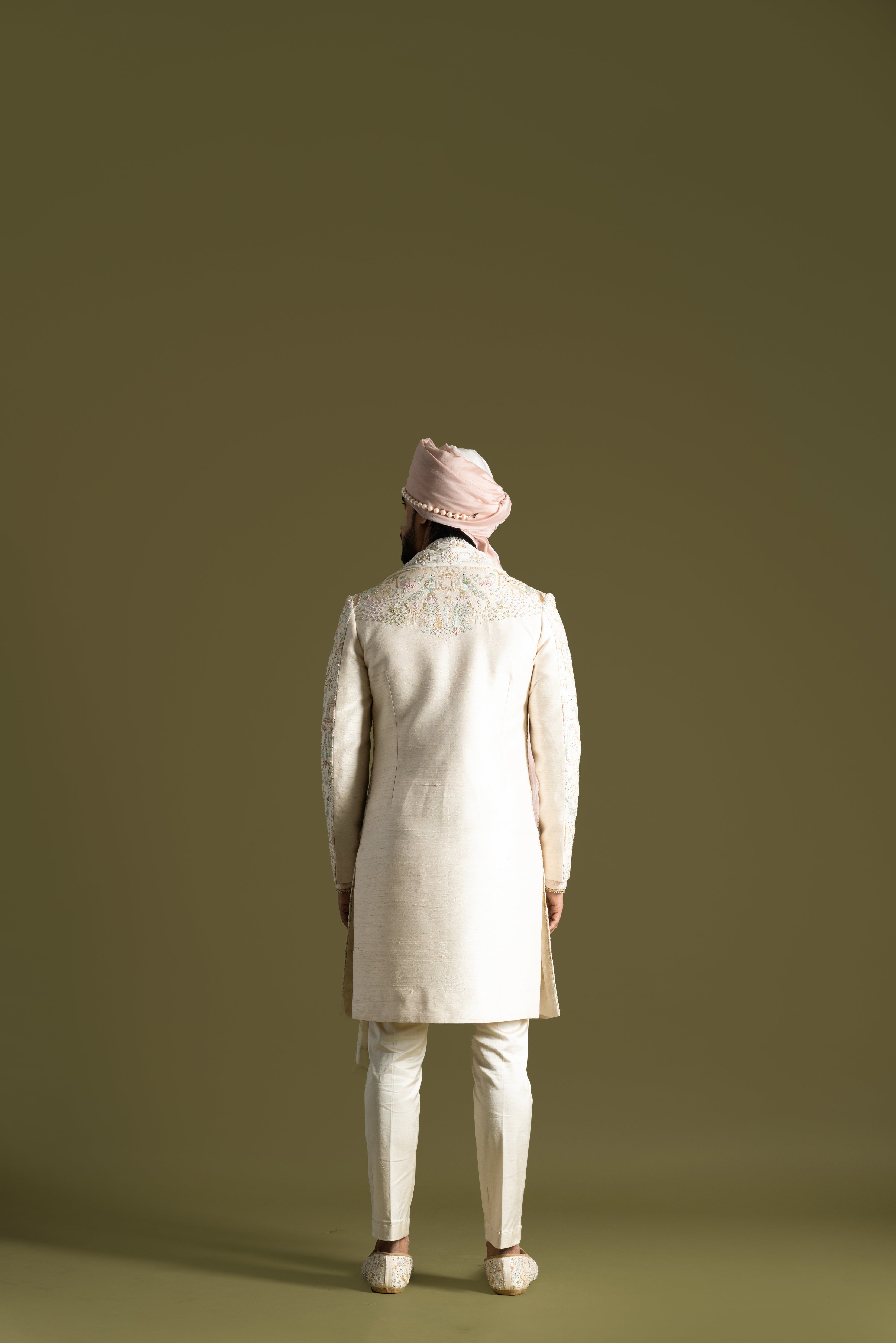 CREAM VRINDAVAN INSPIRED SHERWANI SET