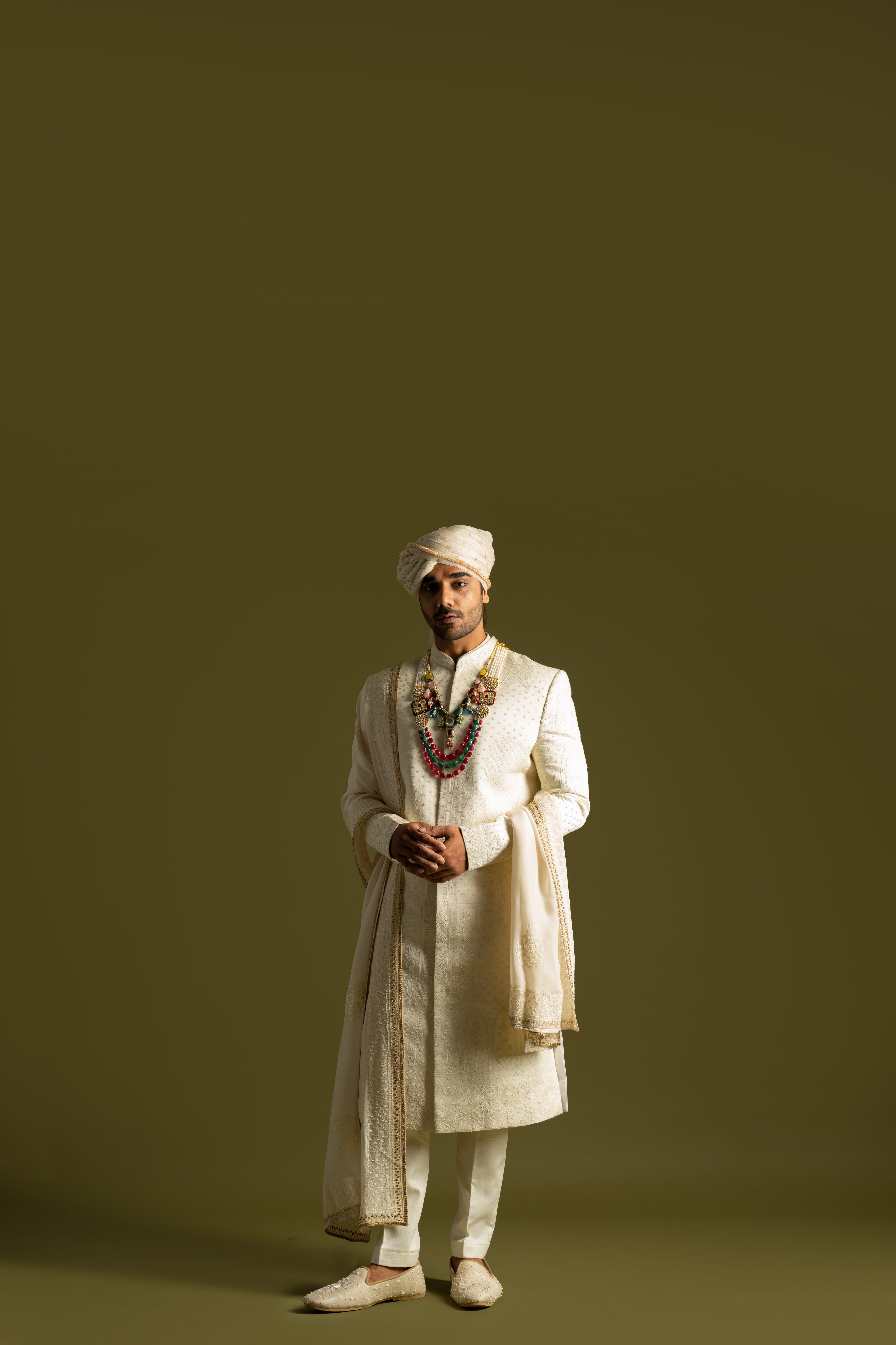IVORY TONAL THREADWORK SHERWANI SET