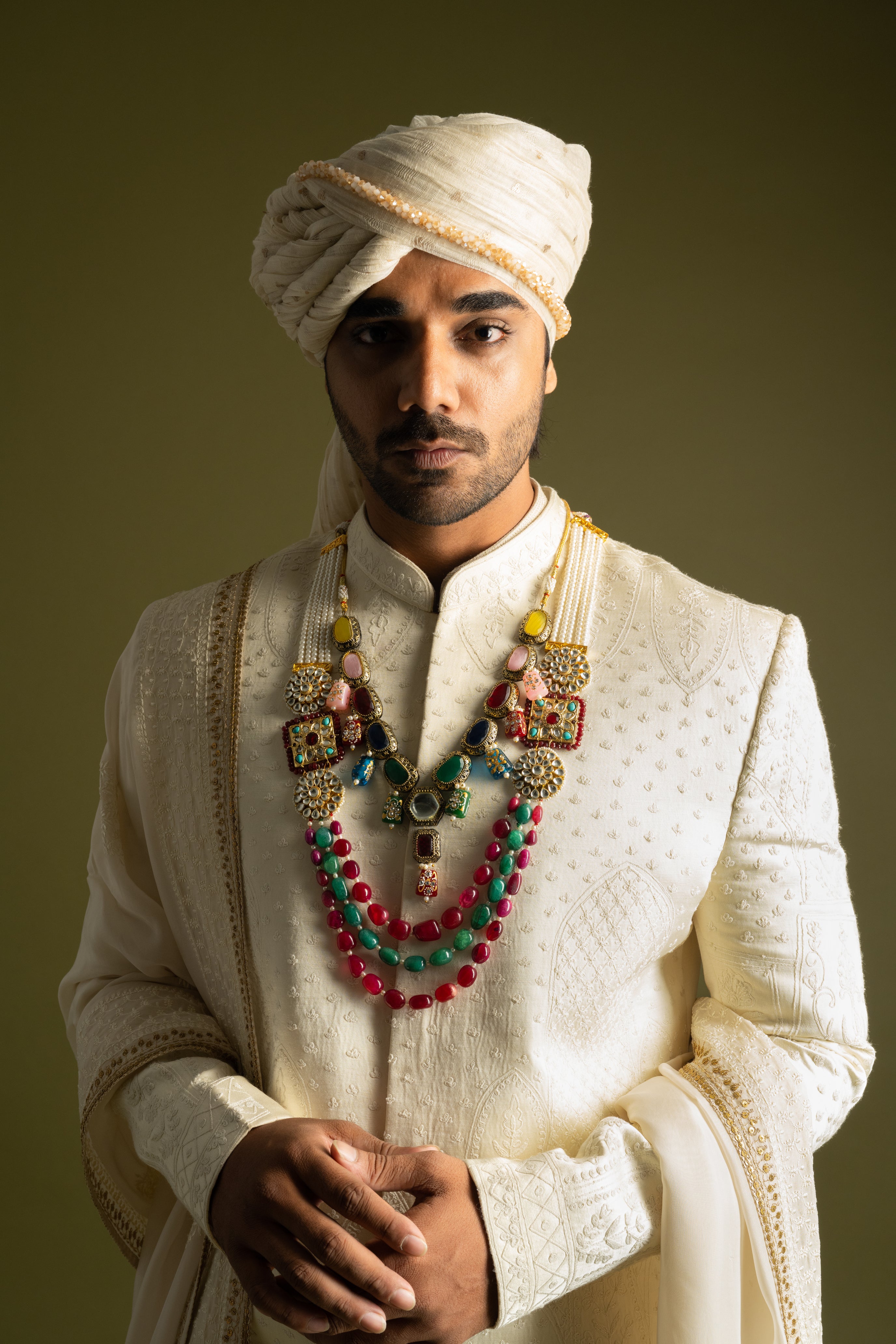 IVORY TONAL THREADWORK SHERWANI SET