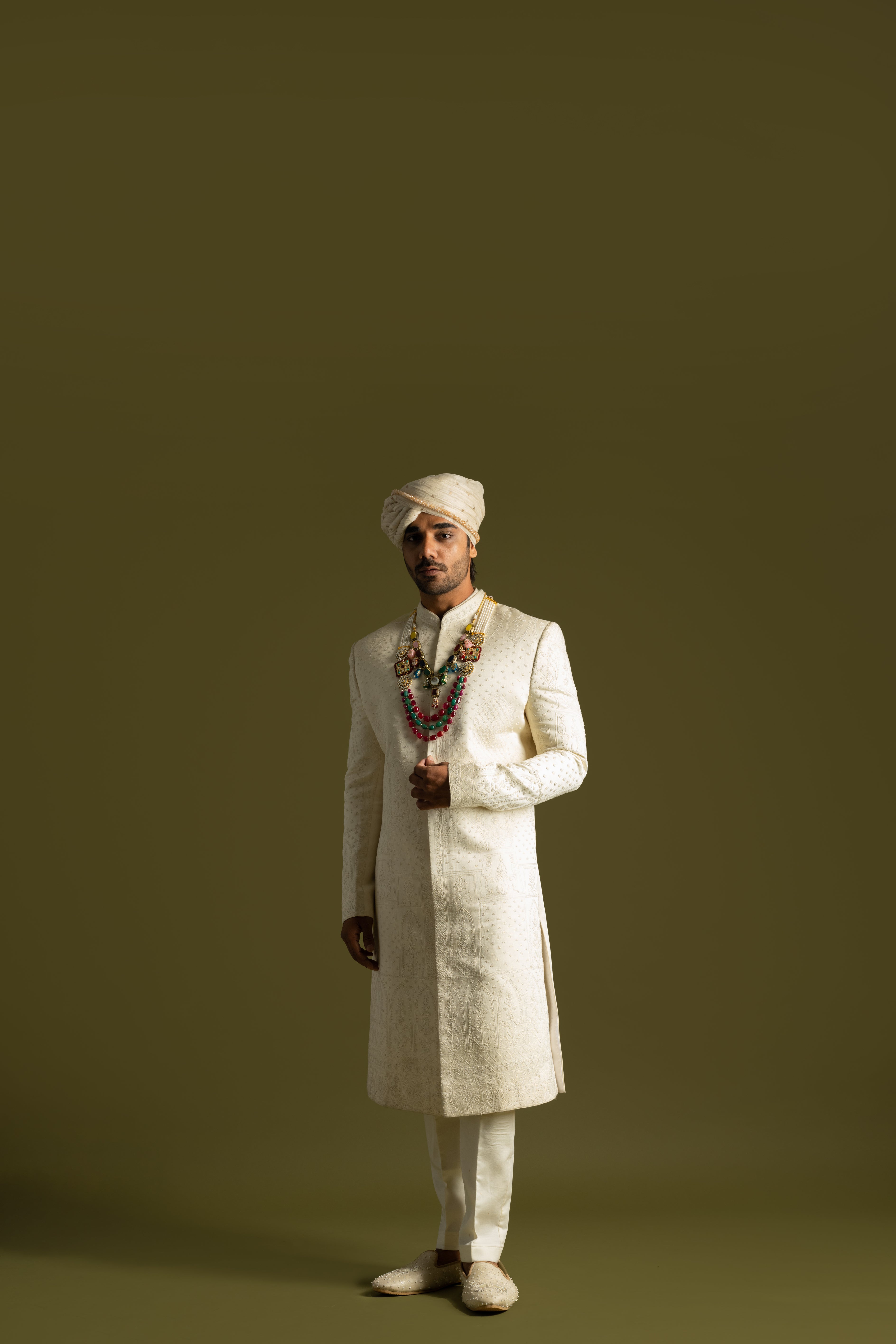 IVORY TONAL THREADWORK SHERWANI SET