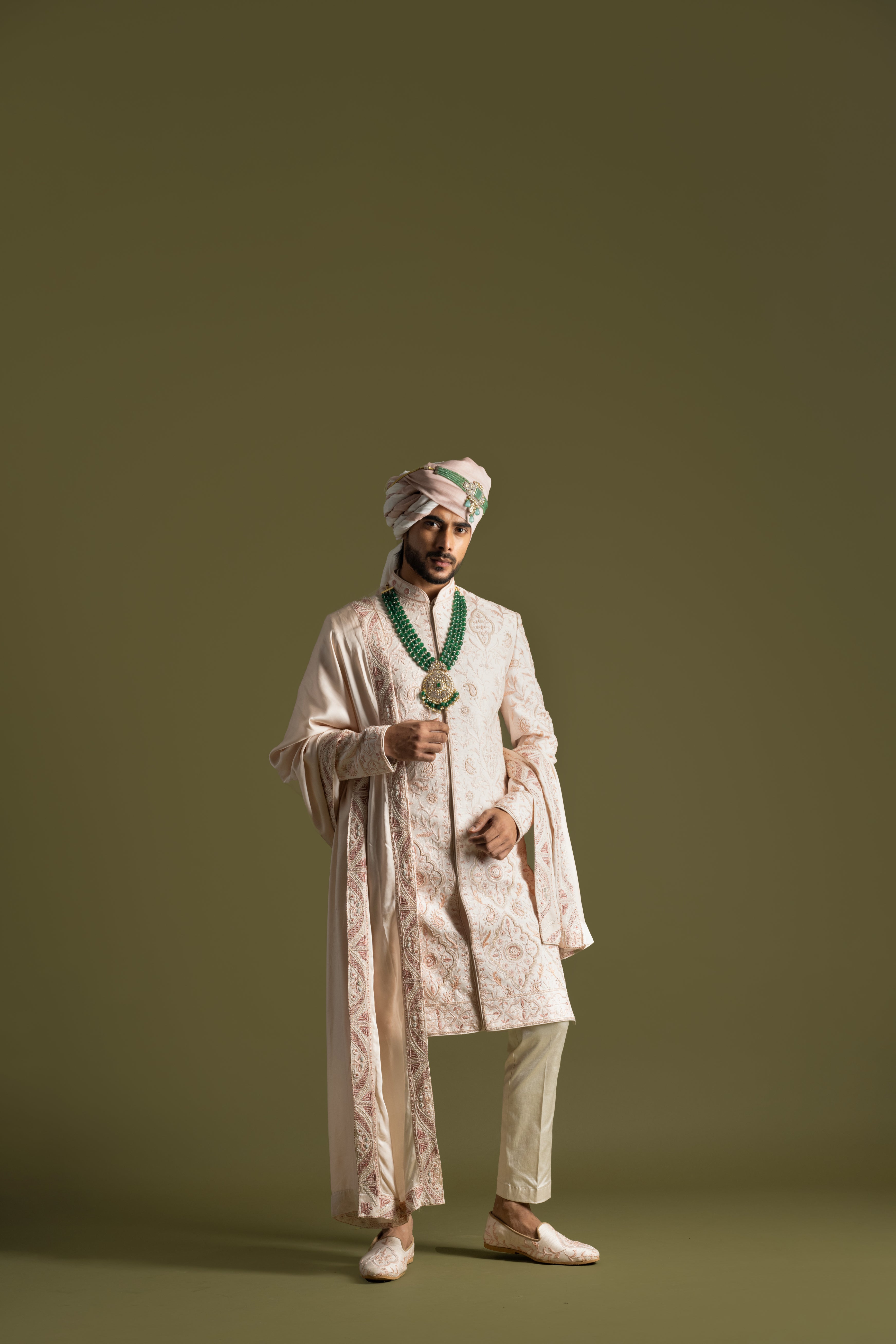 POWDER PINK WITH ROSE GOLD EMBROIDERY SHERWANI SET