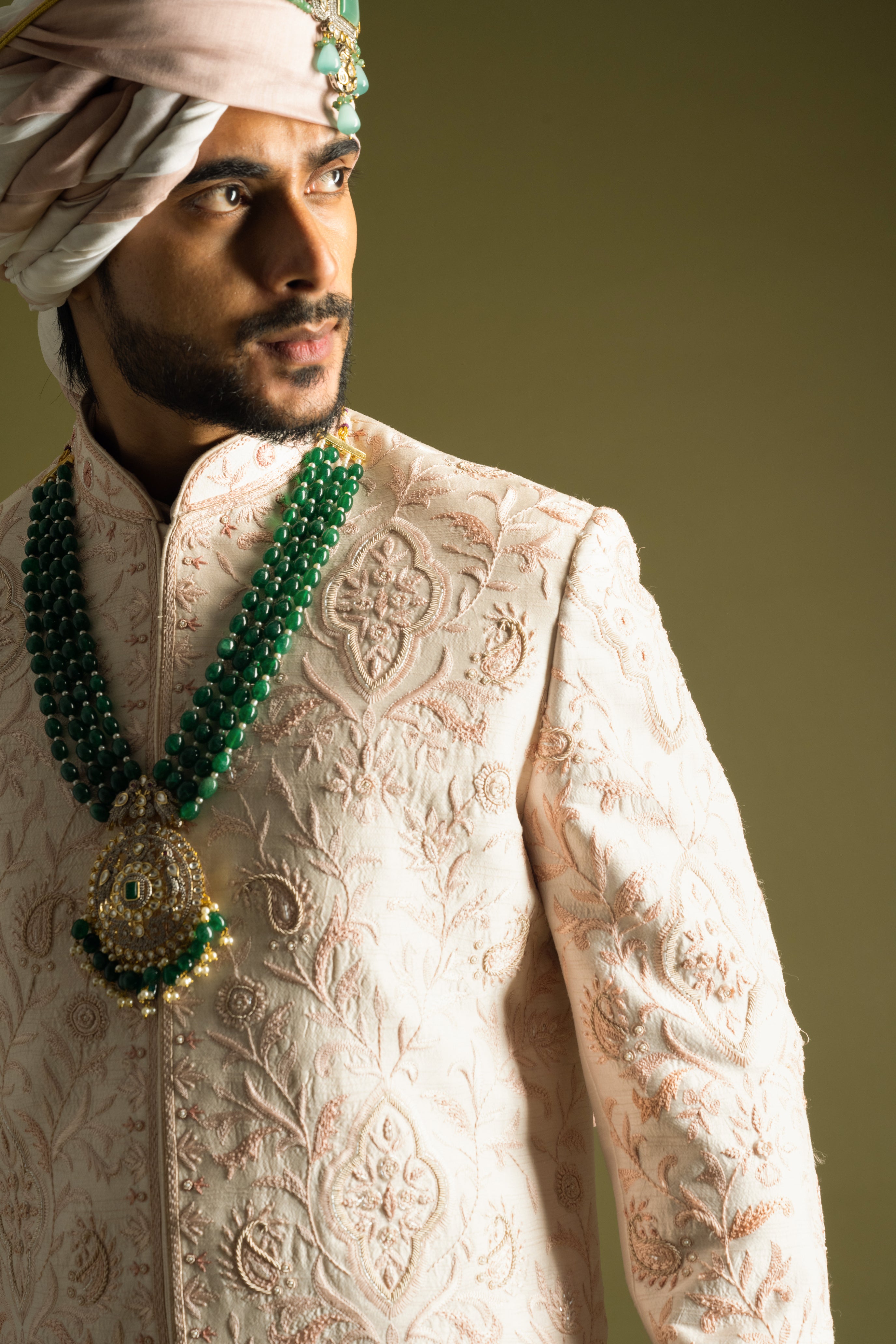 POWDER PINK WITH ROSE GOLD EMBROIDERY SHERWANI SET
