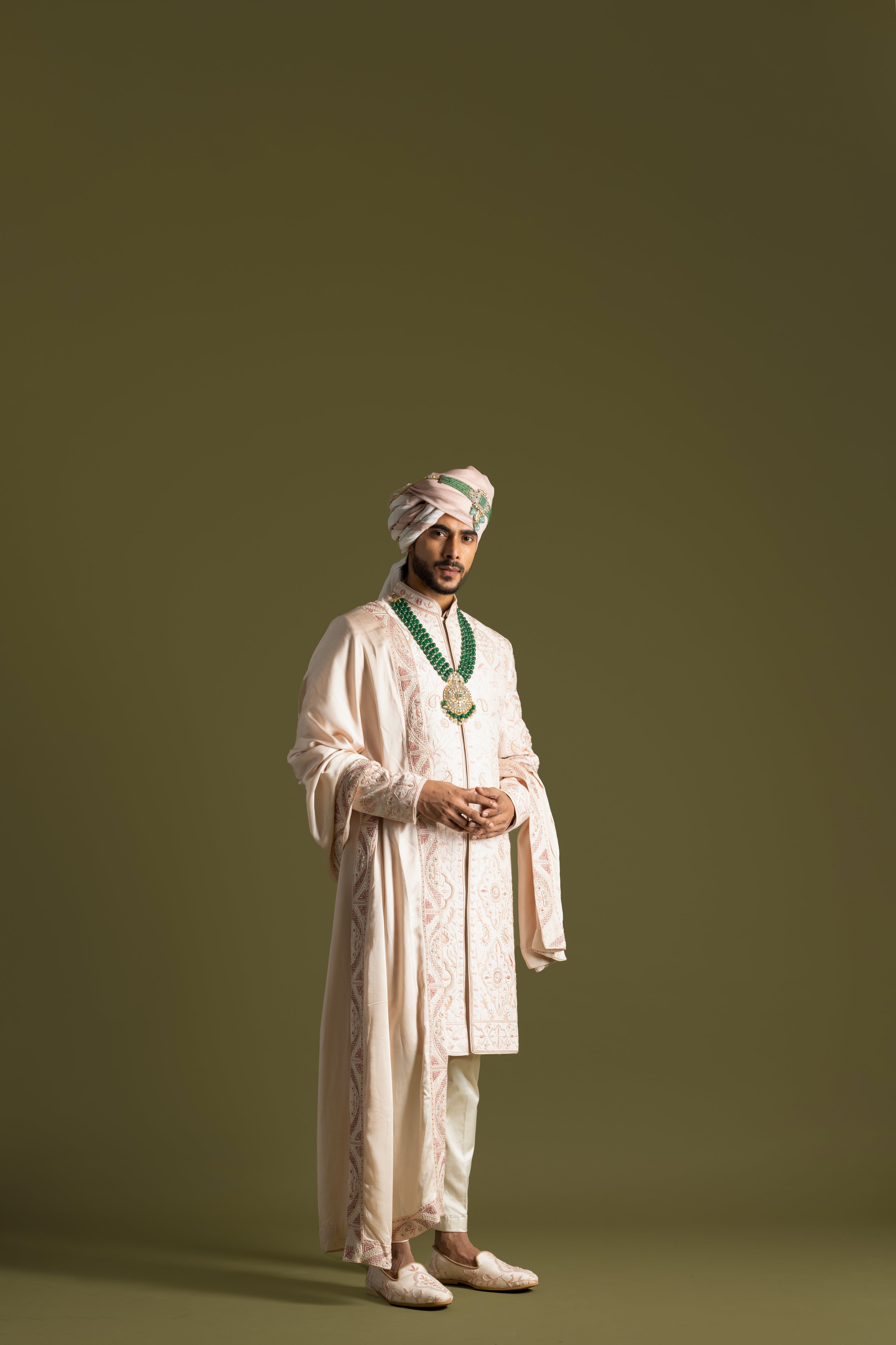 POWDER PINK WITH ROSE GOLD EMBROIDERY SHERWANI SET