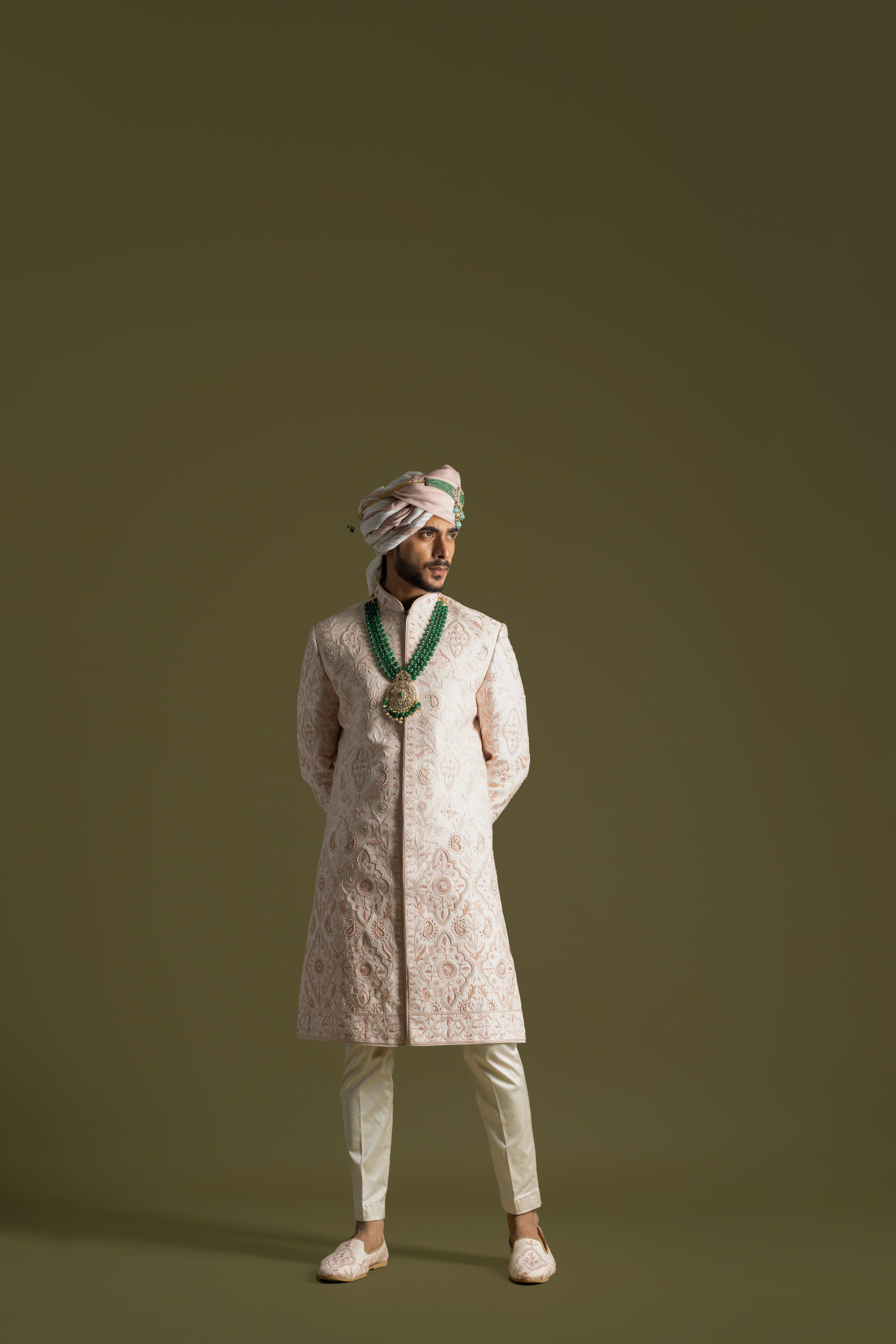 POWDER PINK WITH ROSE GOLD EMBROIDERY SHERWANI SET