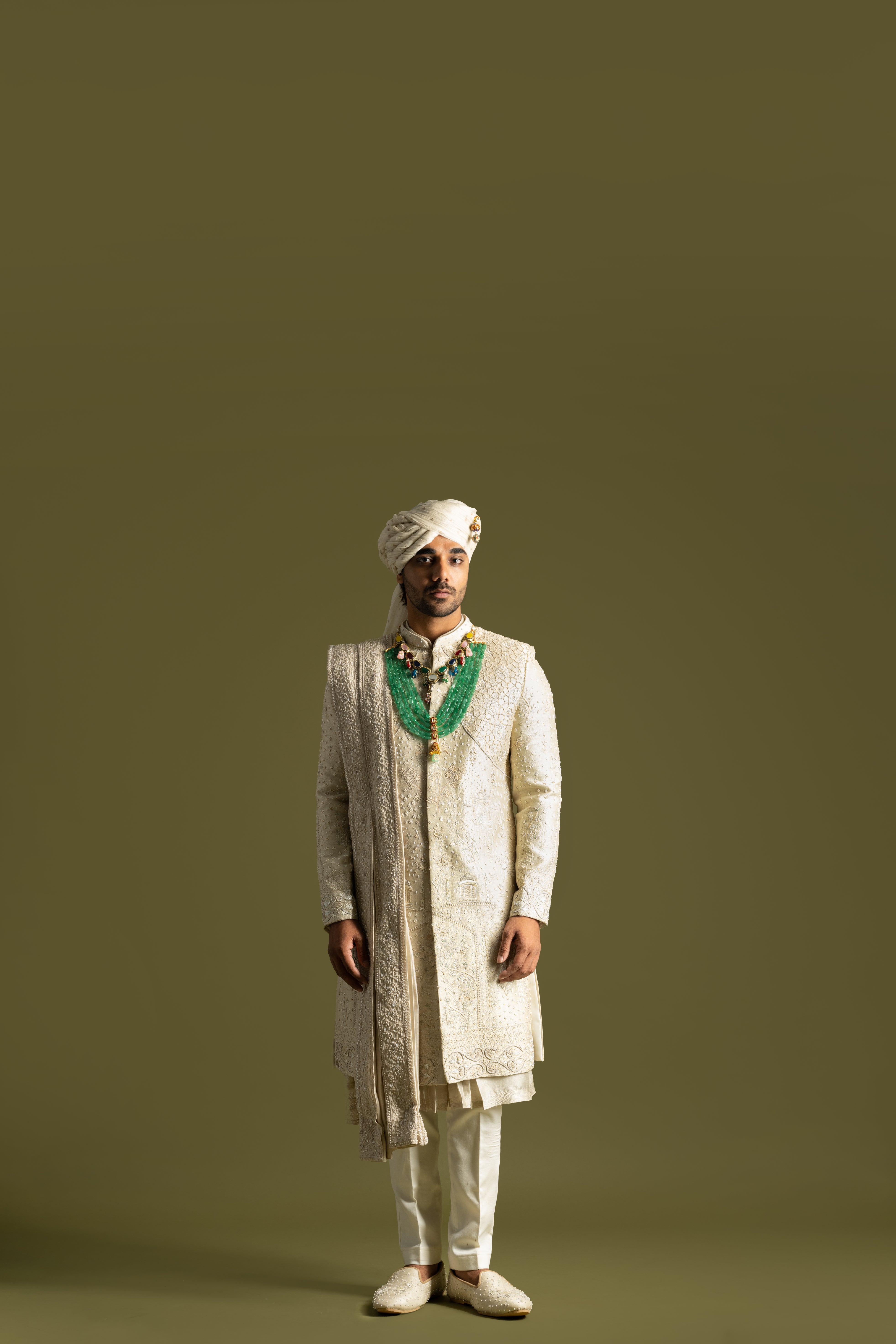BEIGE TONAL EMBROIDERED SHERWANI SET