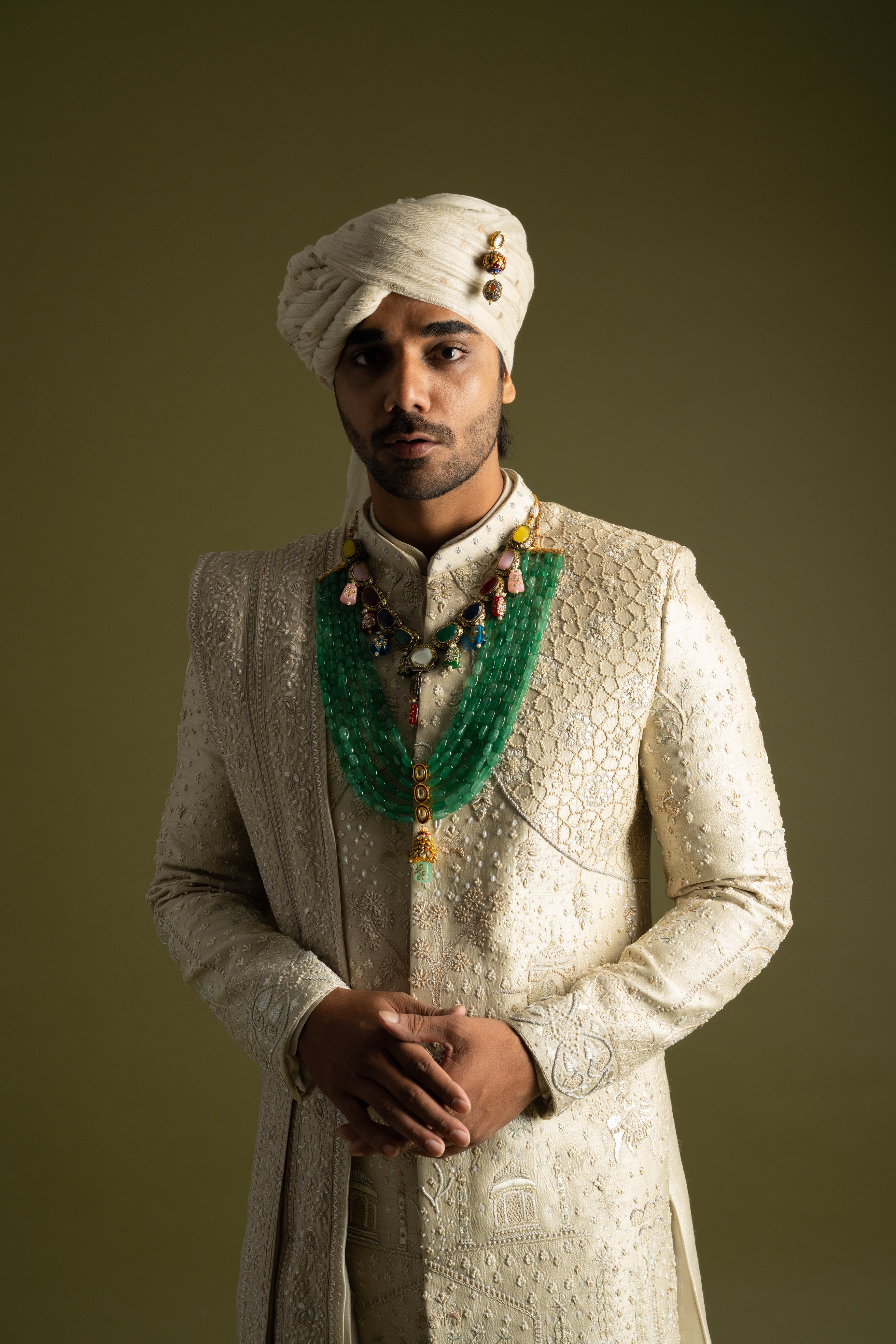 BEIGE TONAL EMBROIDERED SHERWANI SET