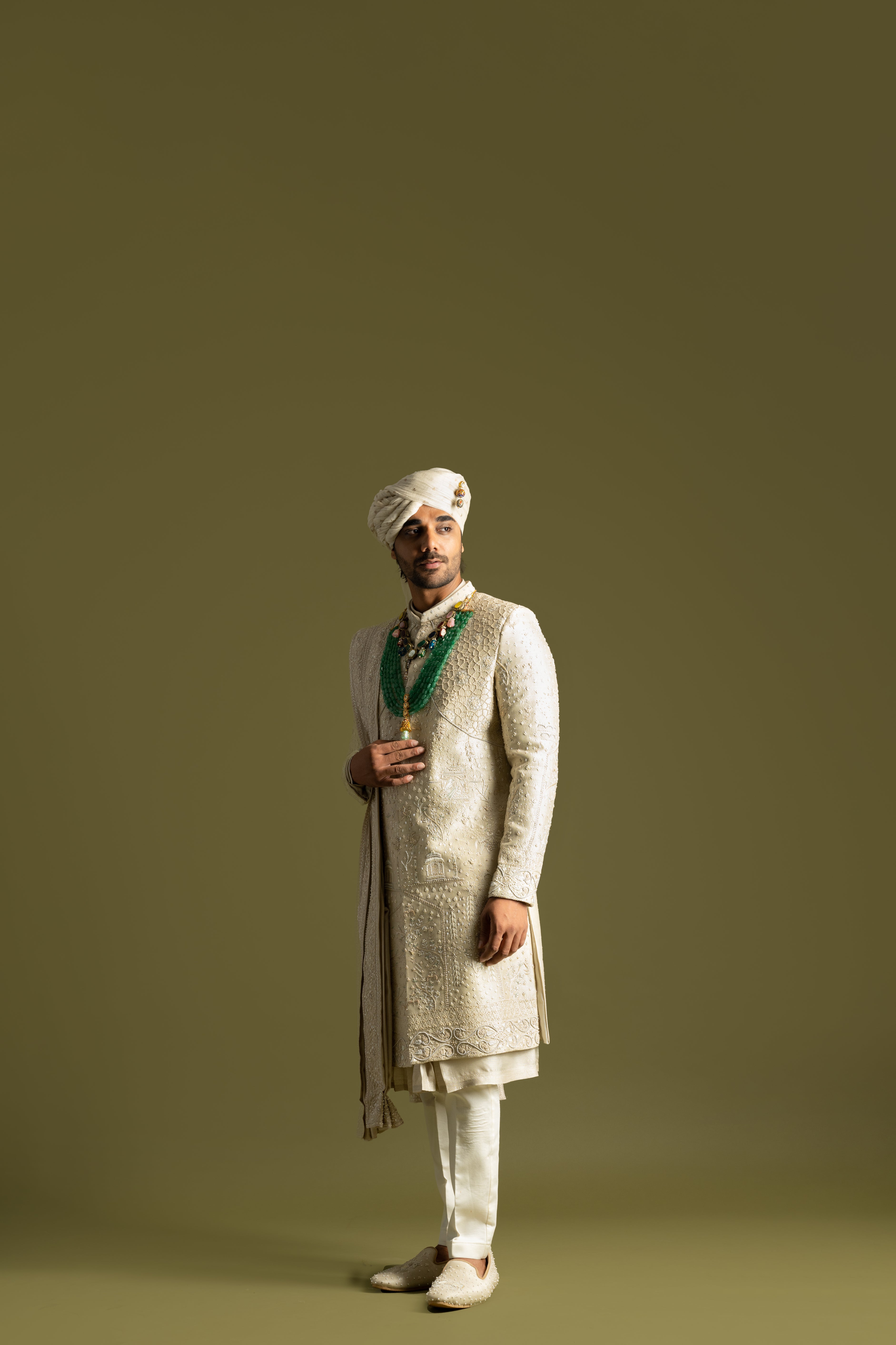 BEIGE TONAL EMBROIDERED SHERWANI SET