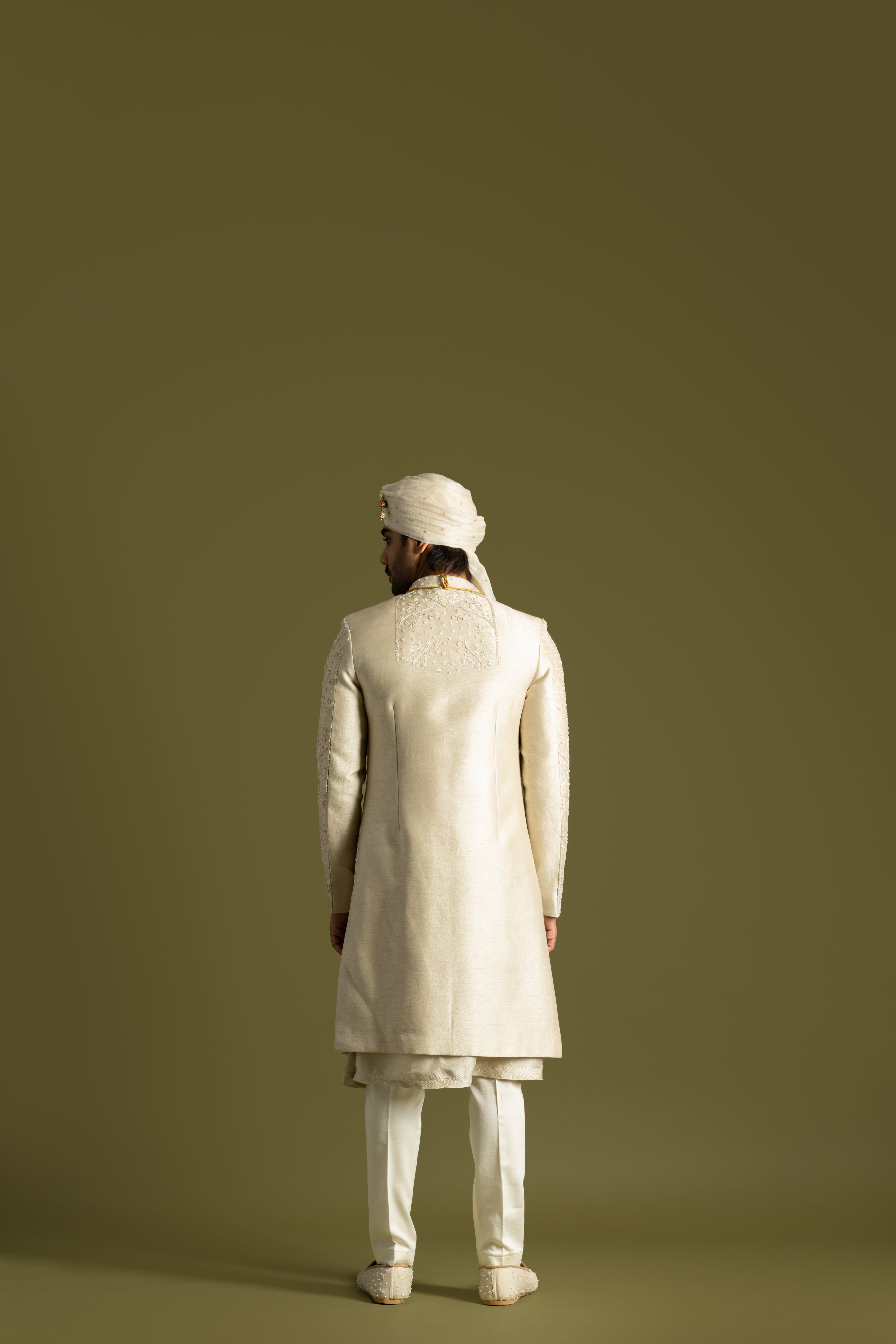 BEIGE TONAL EMBROIDERED SHERWANI SET