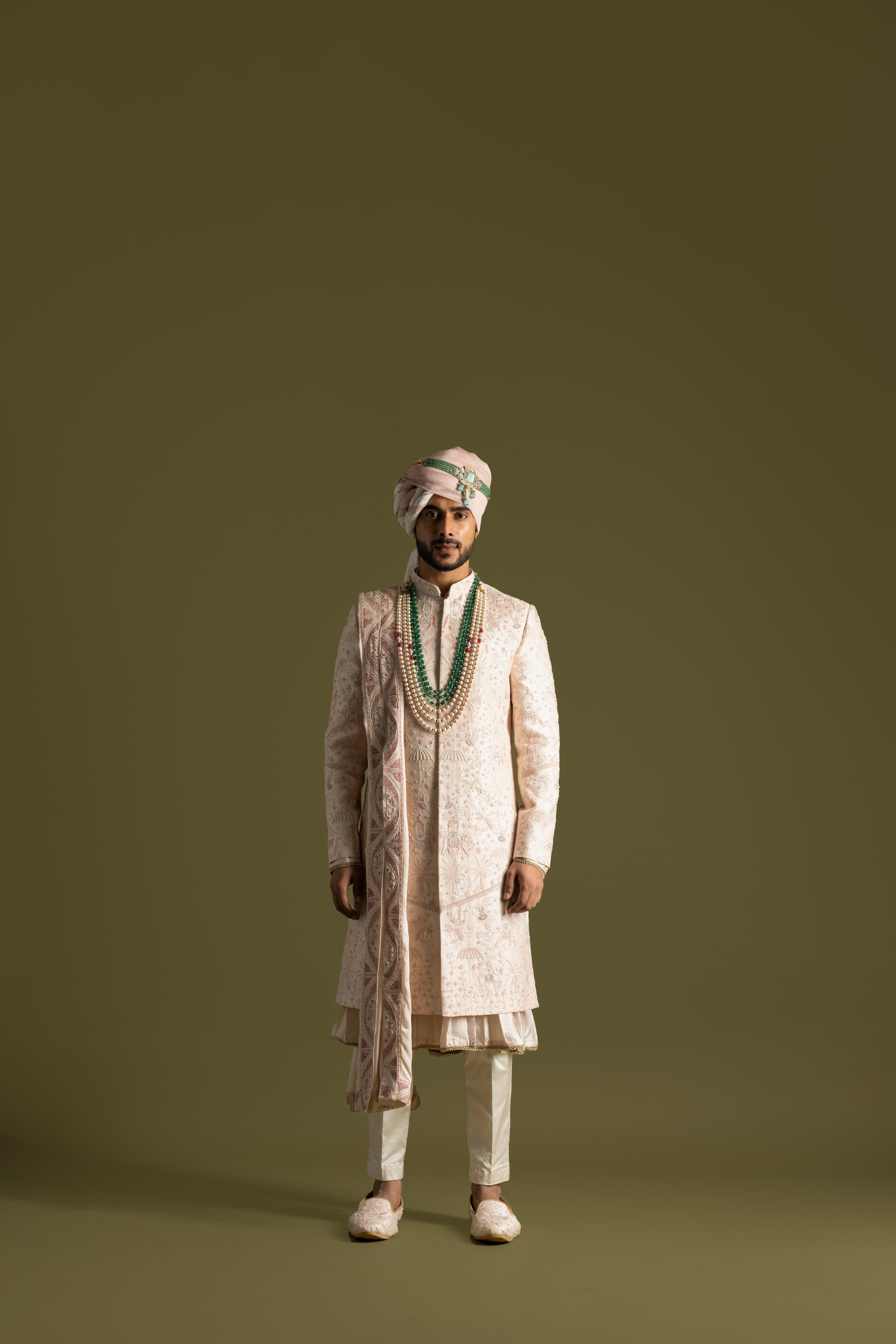 POWDER PINK NATHDWARA SHERWANI SET