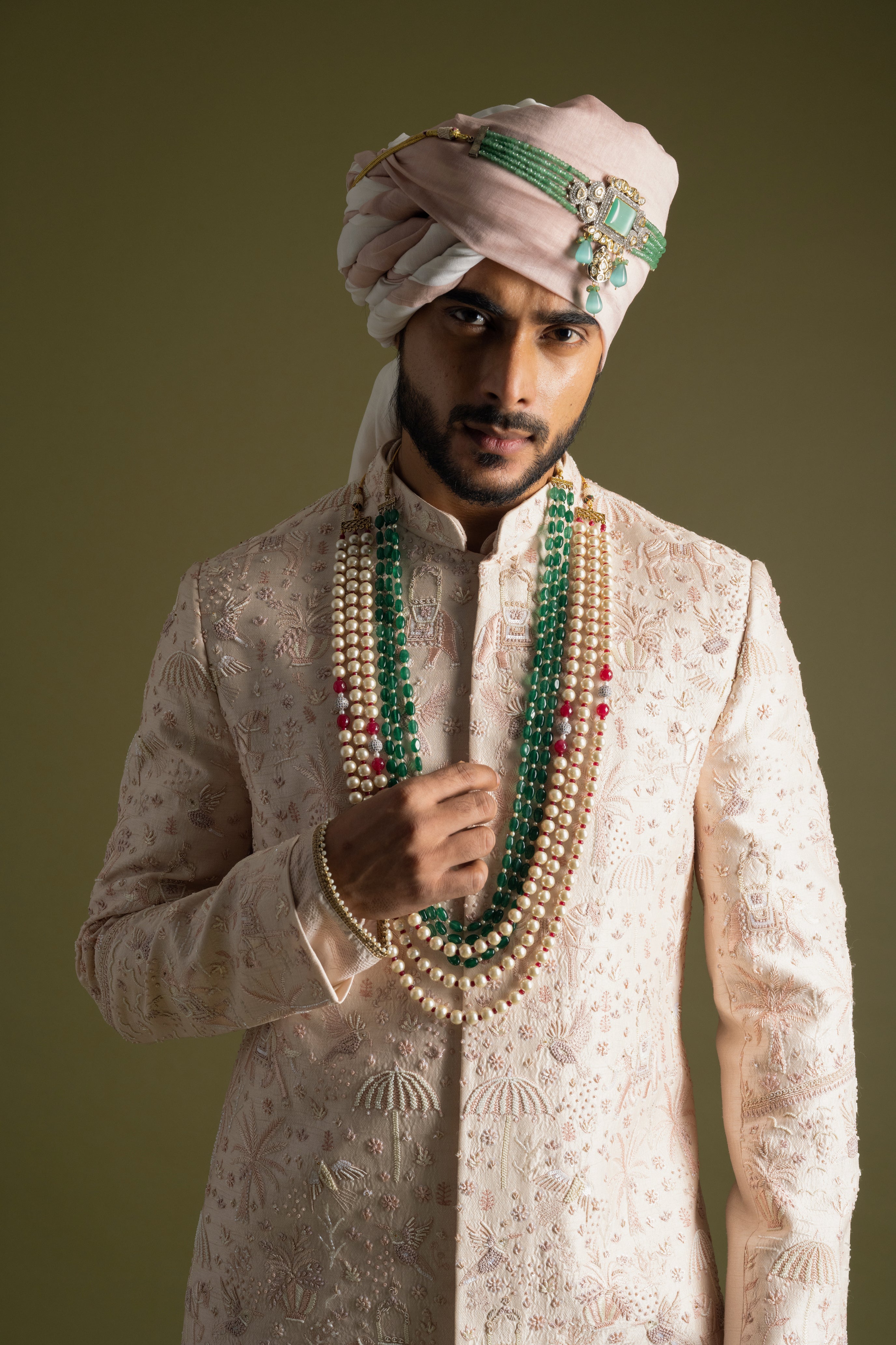POWDER PINK NATHDWARA SHERWANI SET