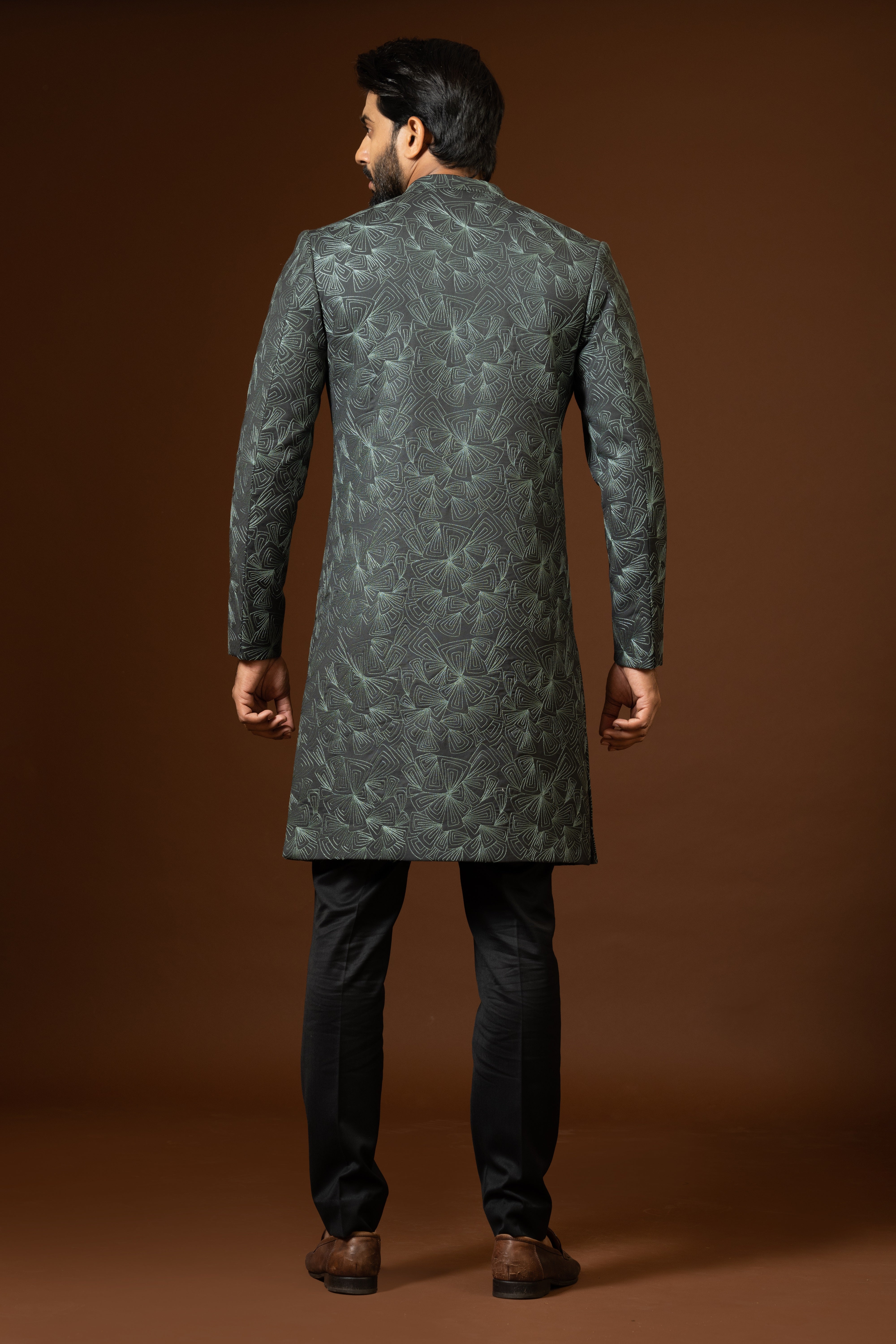 GREEN PINTUCKS ACHKAN SET