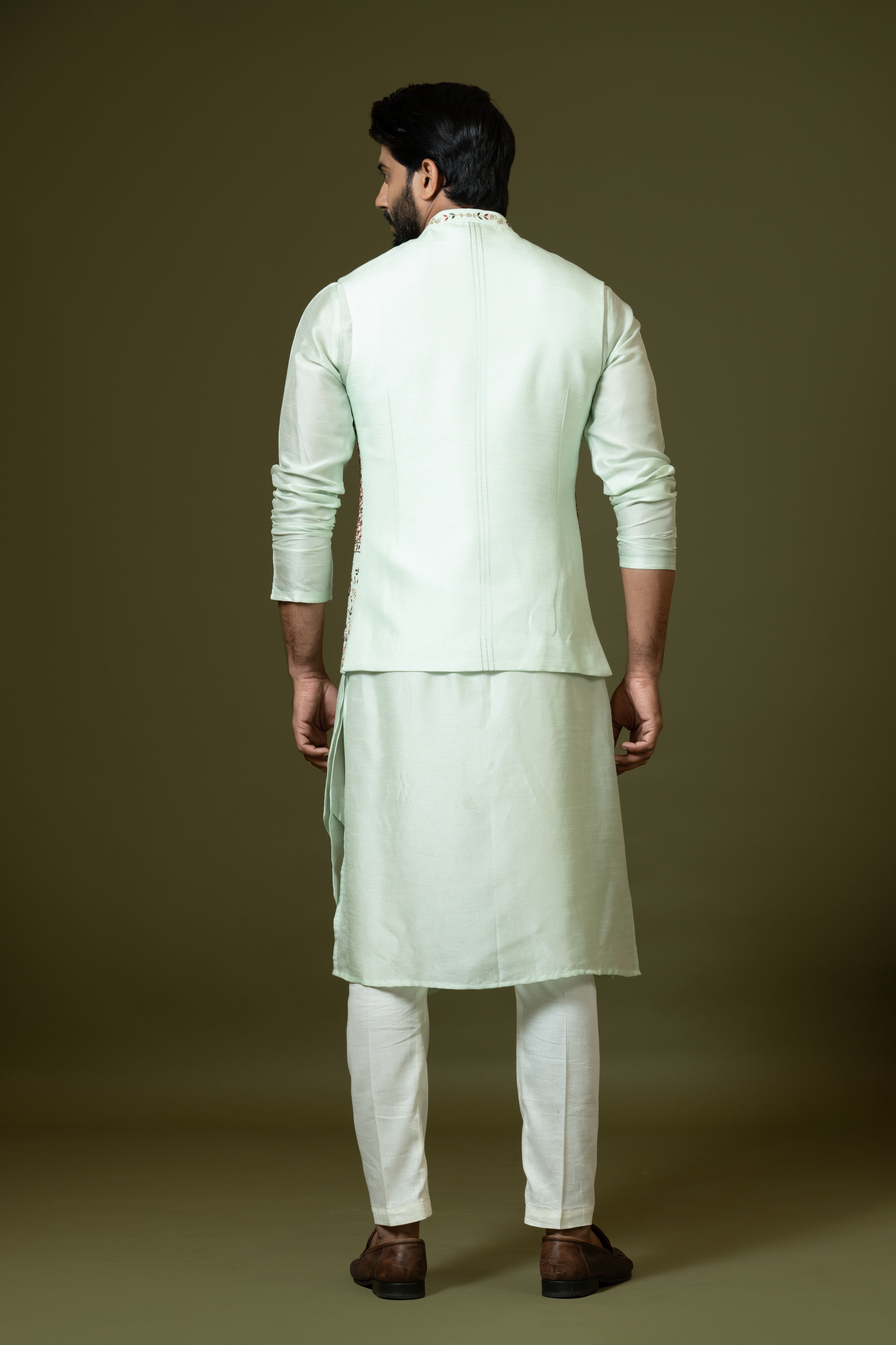 Mint green Bam silk Nehru jacket