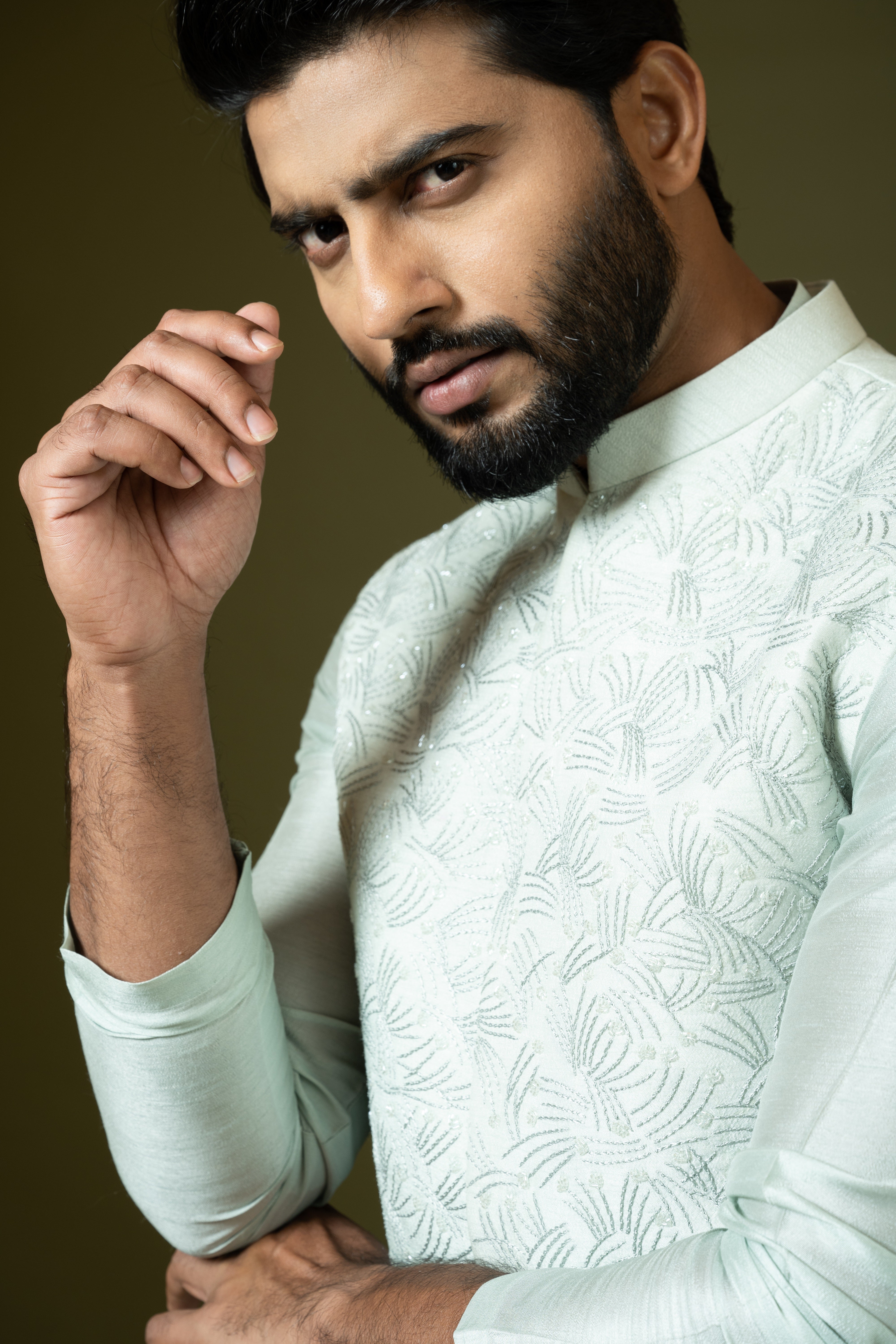 KR LEAF EMBROIDERED NEHRU KURTA SET