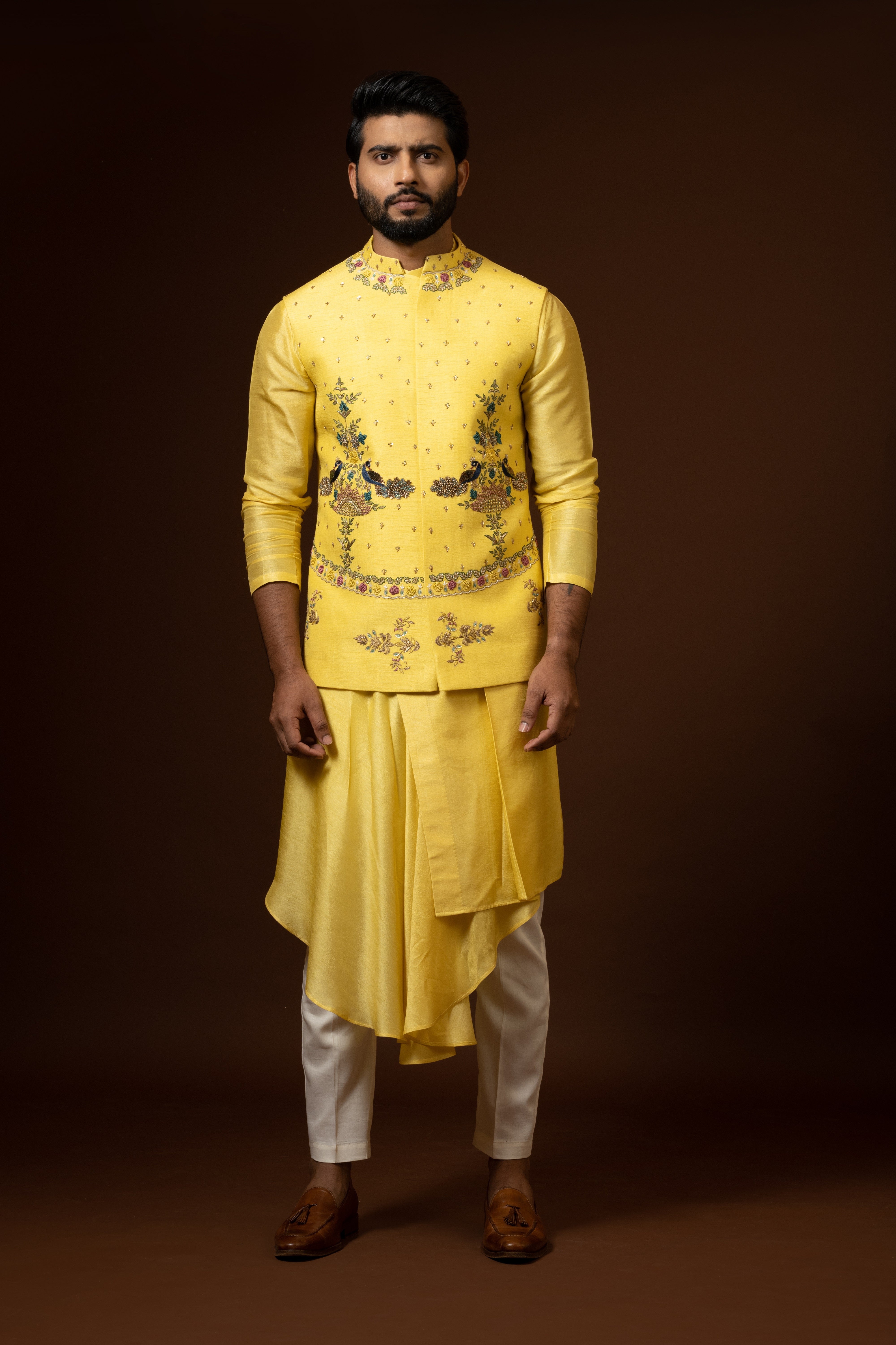 PEACOCK EMBROIDERED NEHRU KURTA SET