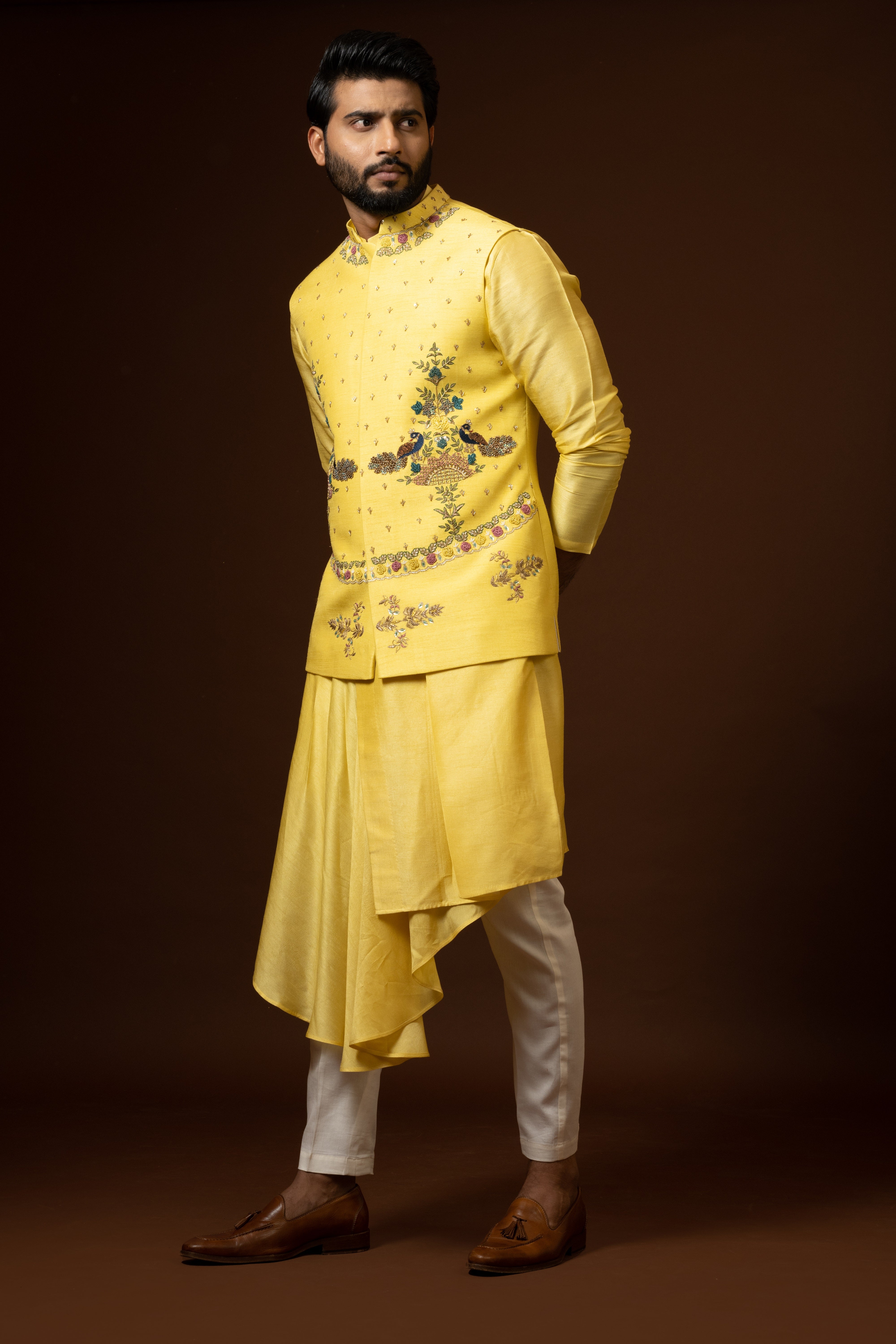 PEACOCK EMBROIDERED NEHRU KURTA SET