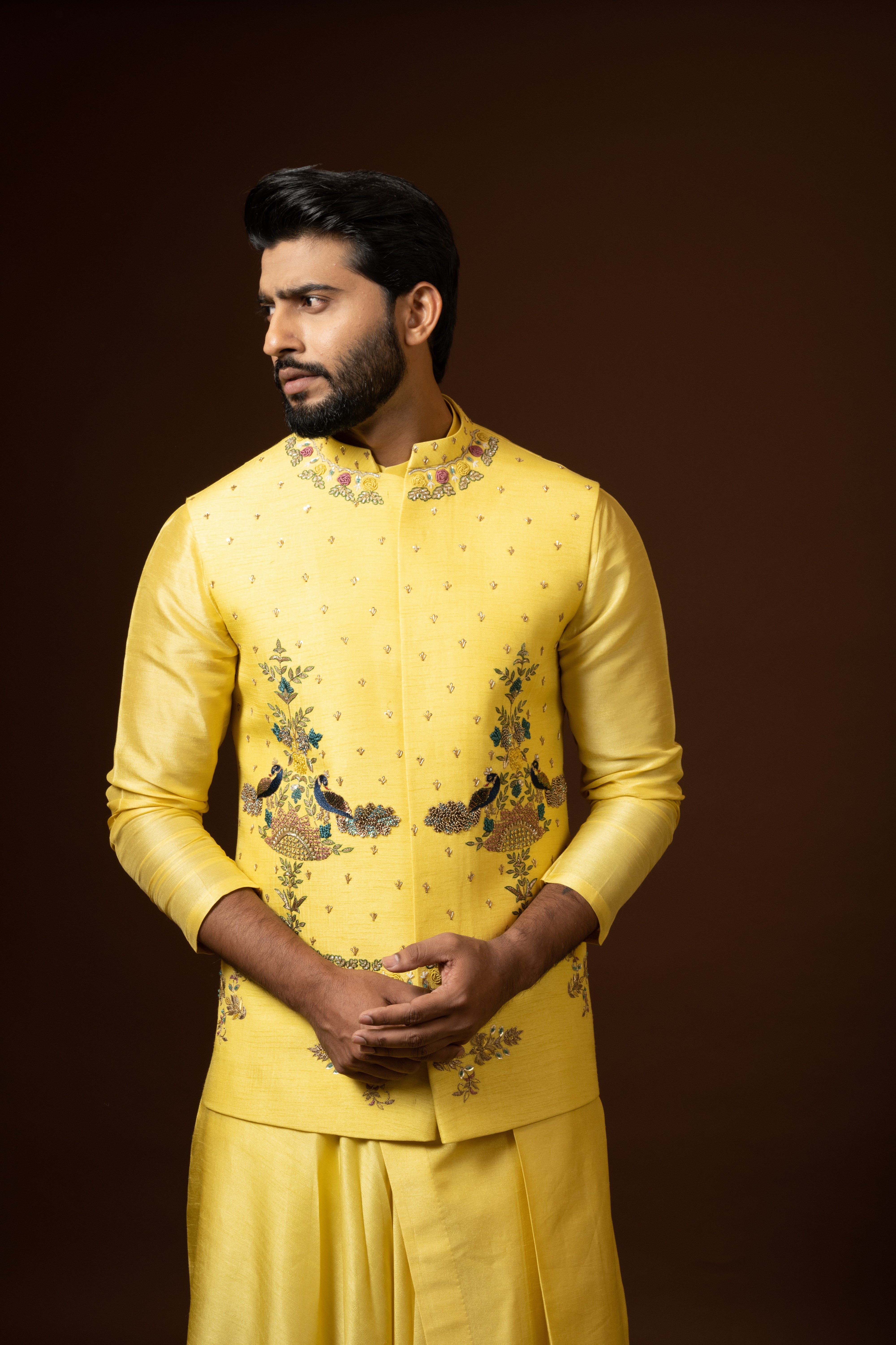 PEACOCK EMBROIDERED NEHRU KURTA SET