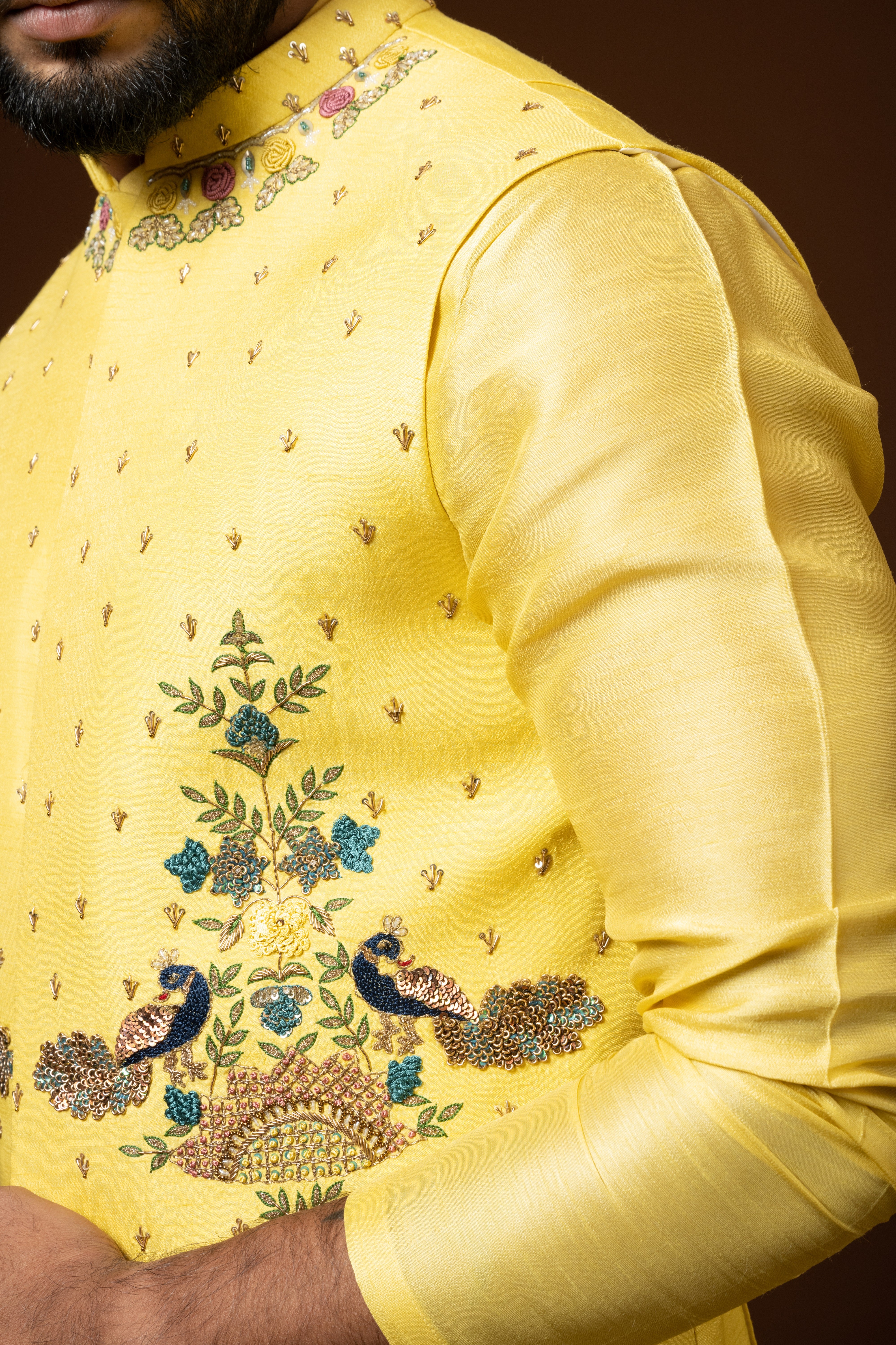 PEACOCK EMBROIDERED NEHRU KURTA SET