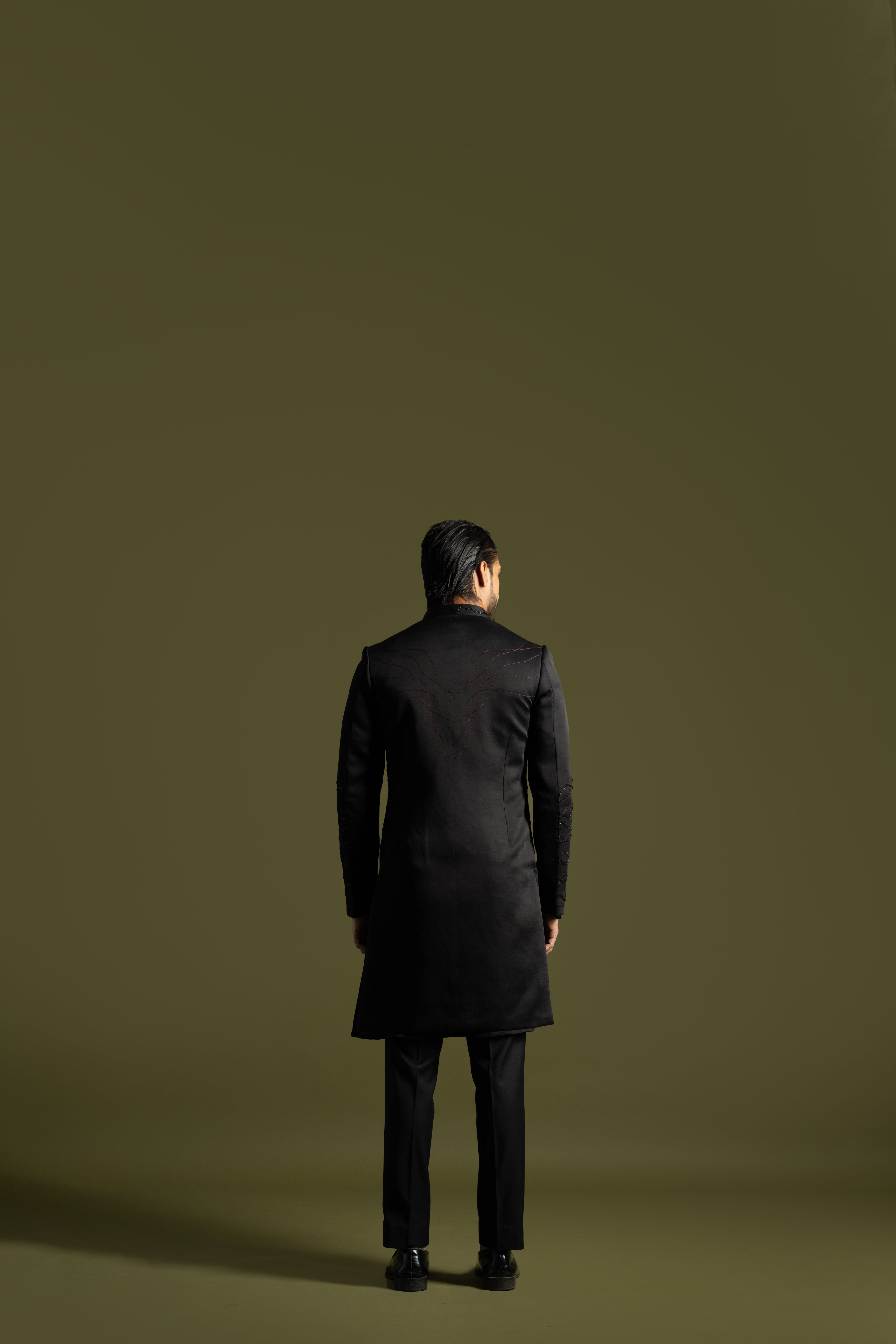 BLACK LINEAR SHADED ACHKAN SET