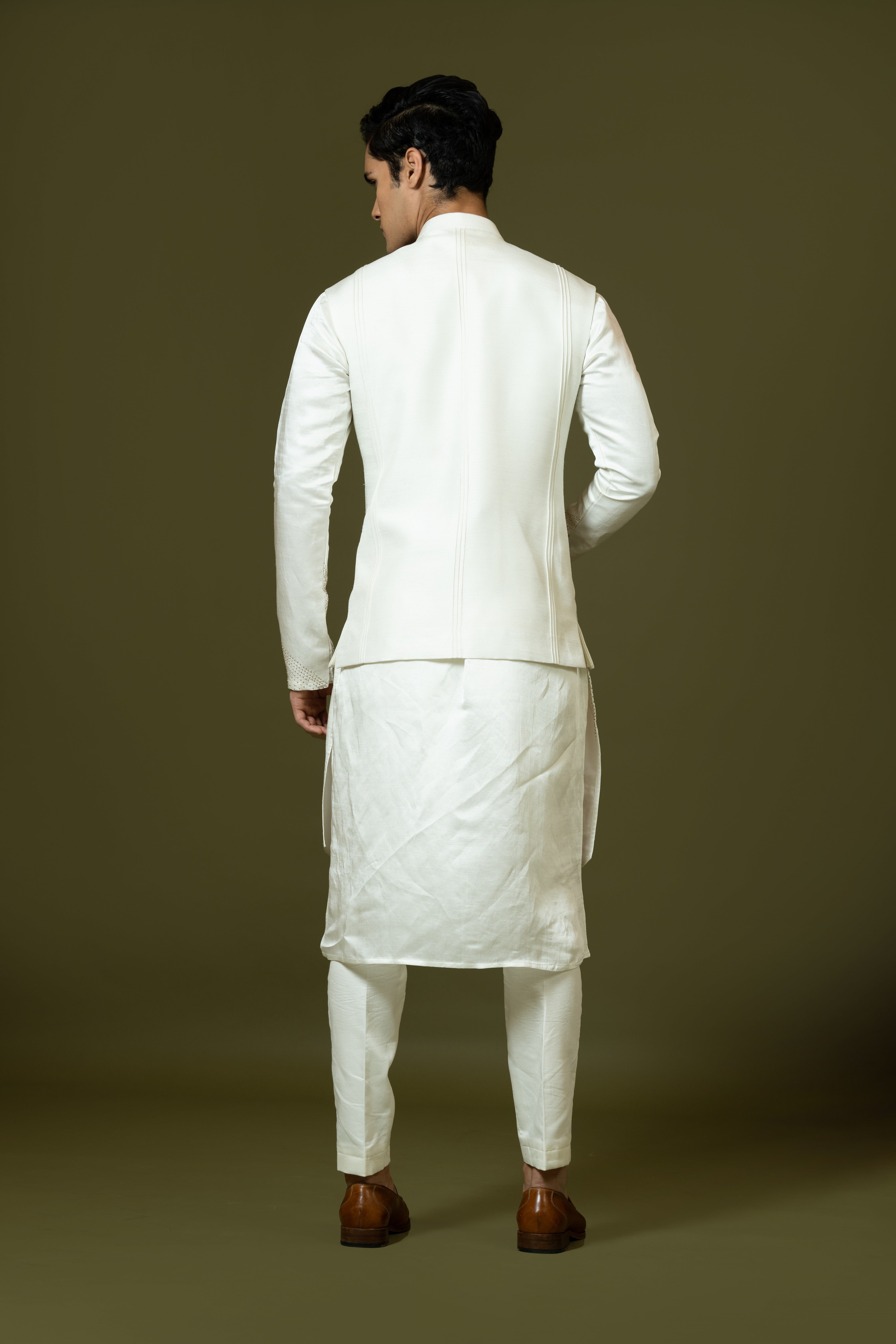 CAMEL EMBROIDERED NEHRU KURTA SET