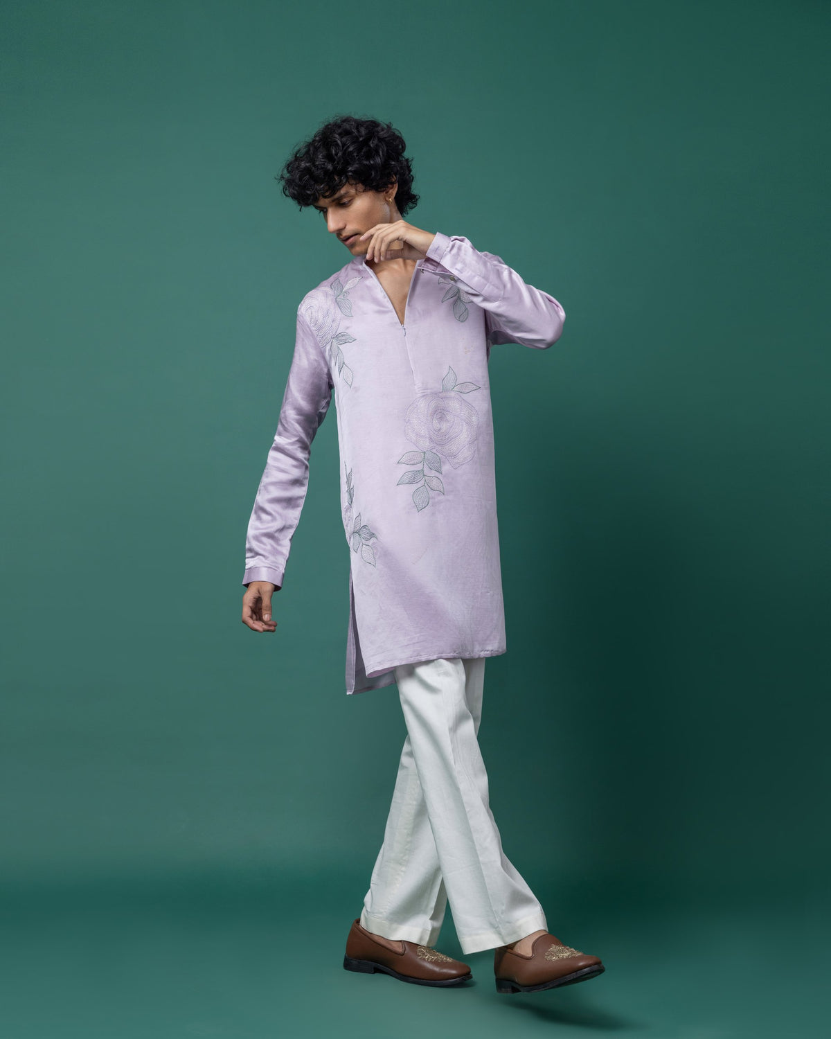 Lavender Rosette kurta set by Paarsh Atelier, Aarohan collection - view 2