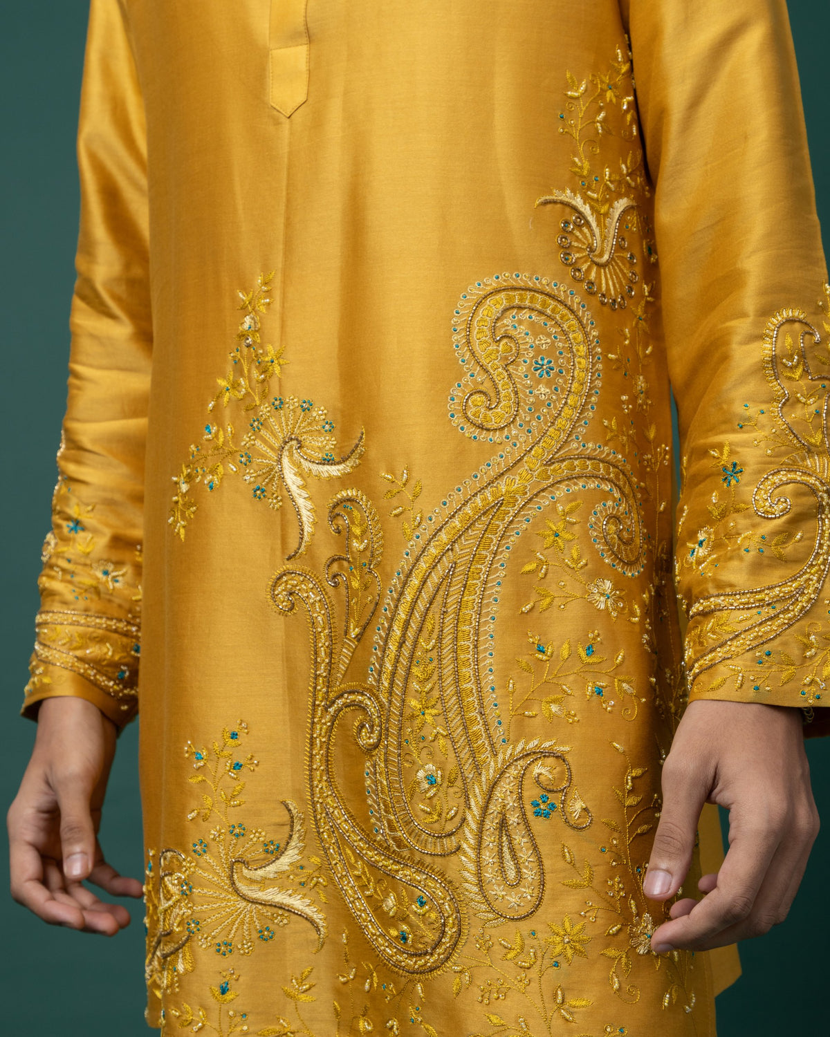 Marigold Teal kurta set by Paarsh Atelier, Aarohan collection - view 2