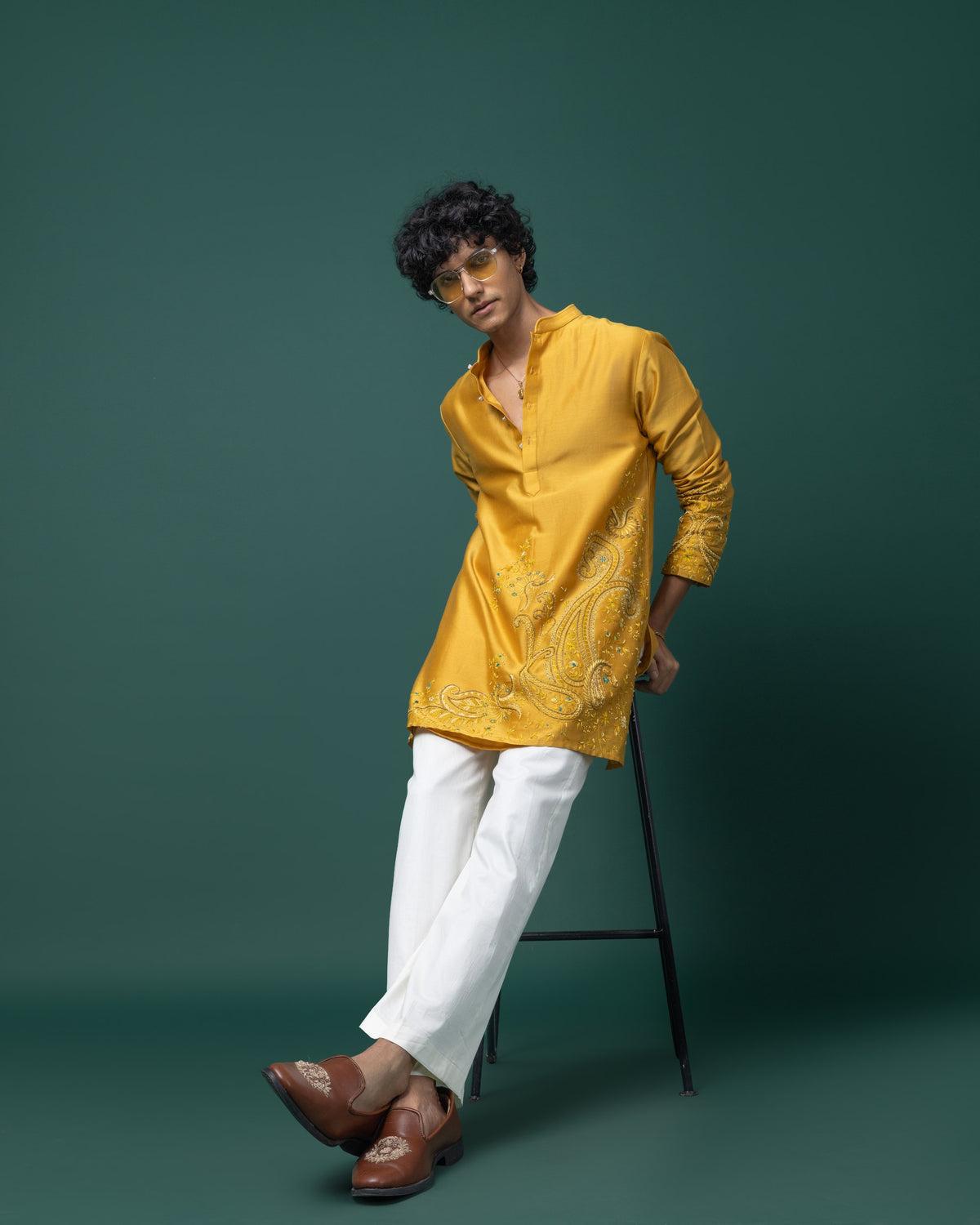 Marigold Teal kurta set by Paarsh Atelier, Aarohan collection - view 4
