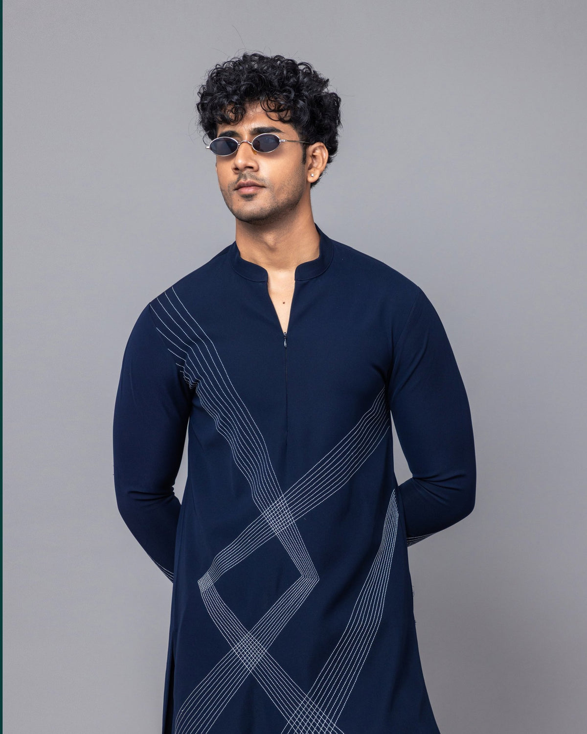 Navy Nexus kurta set by Paarsh Atelier, Aarohan collection - view 2