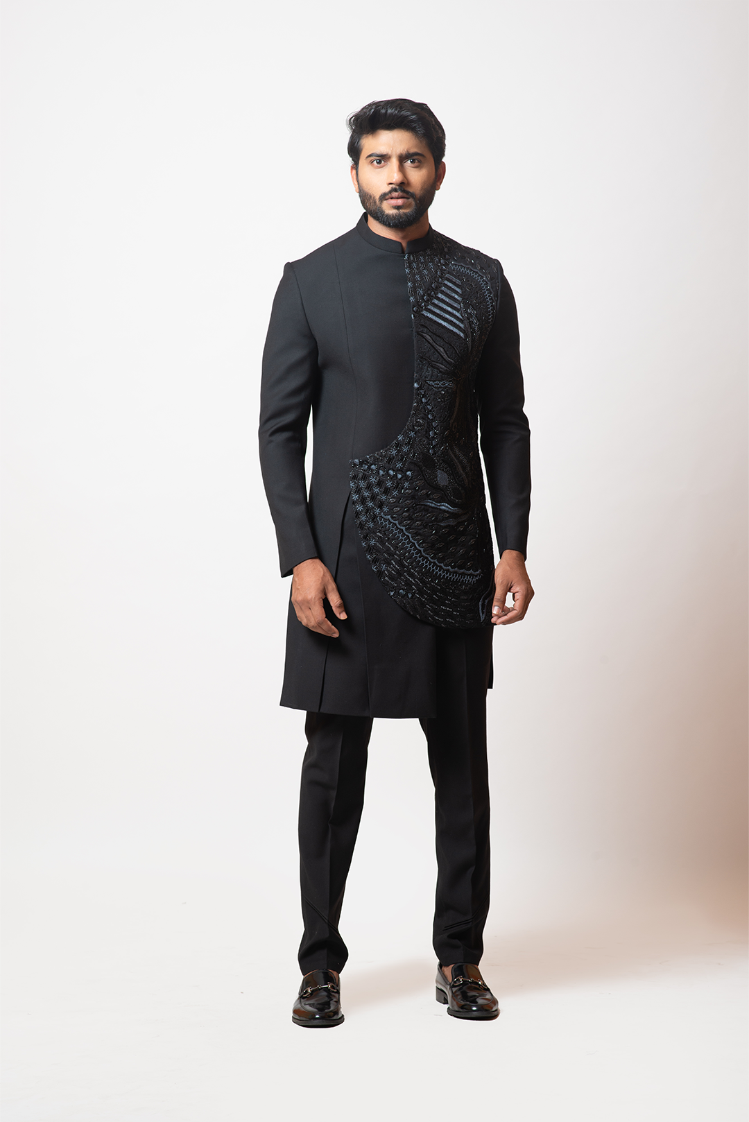 Ocean Life Metal Black Overlapping Achkan RTS