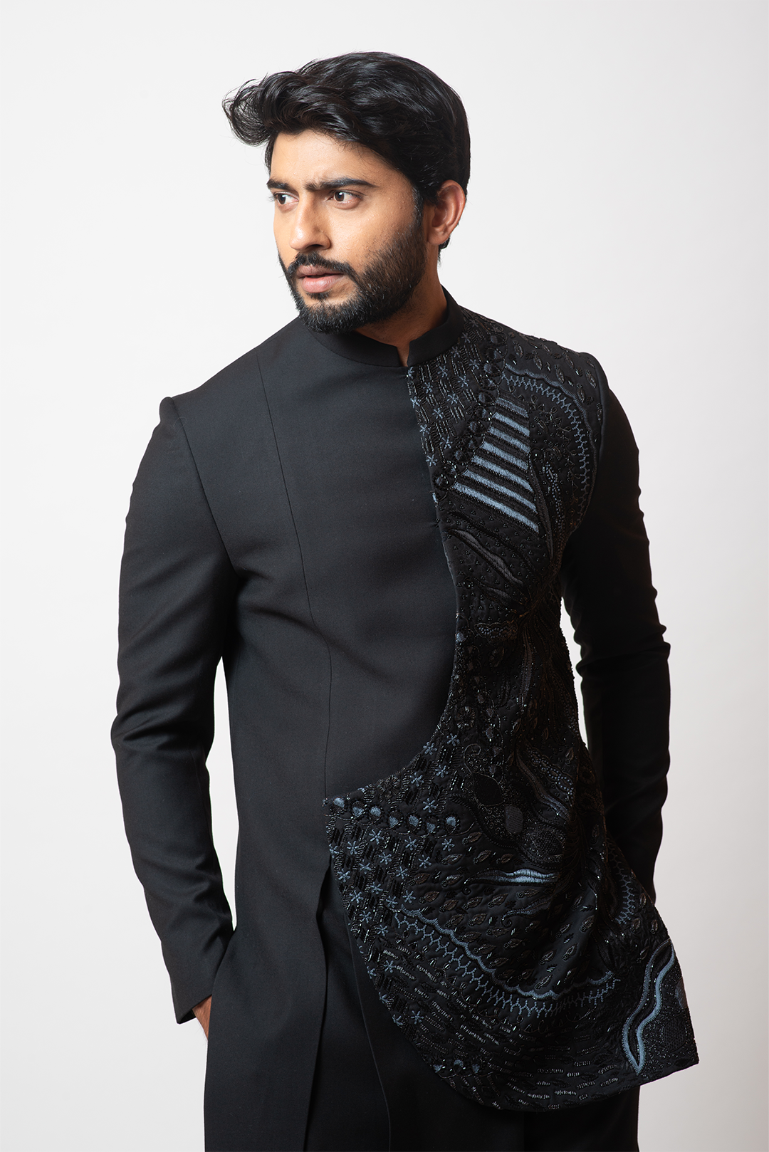 Ocean Life Metal Black Overlapping Achkan RTS