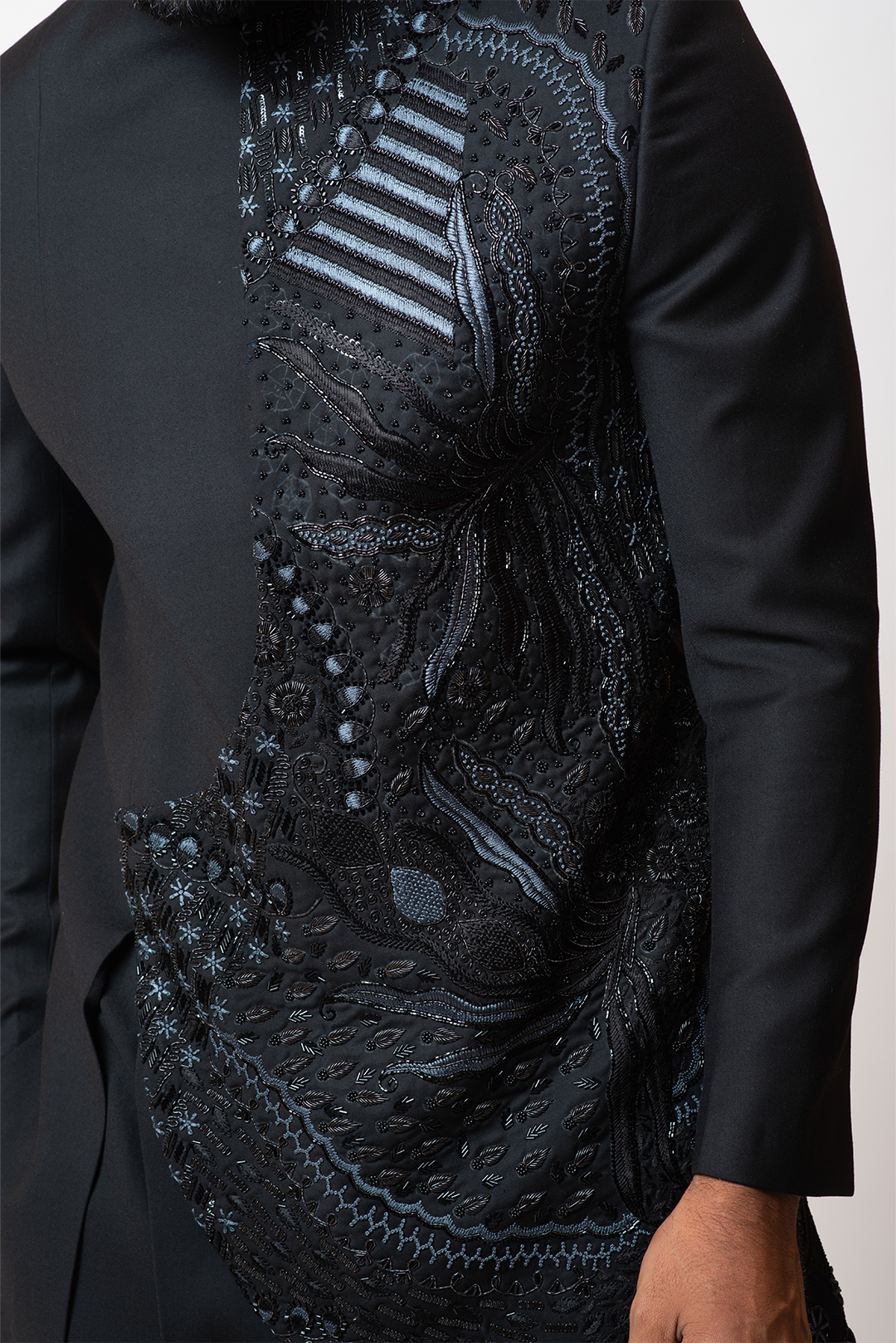 Ocean Life Metal Black Overlapping Achkan RTS