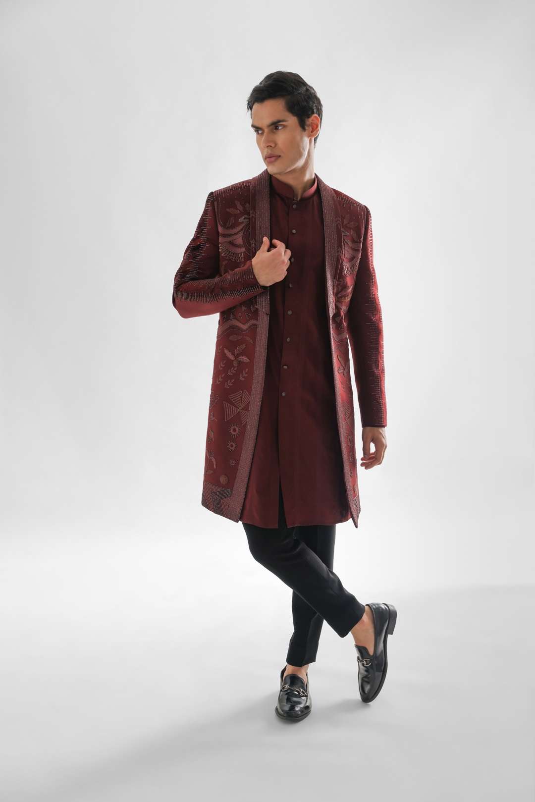 Phlox Cadbury Brown Open Jacket Achkan