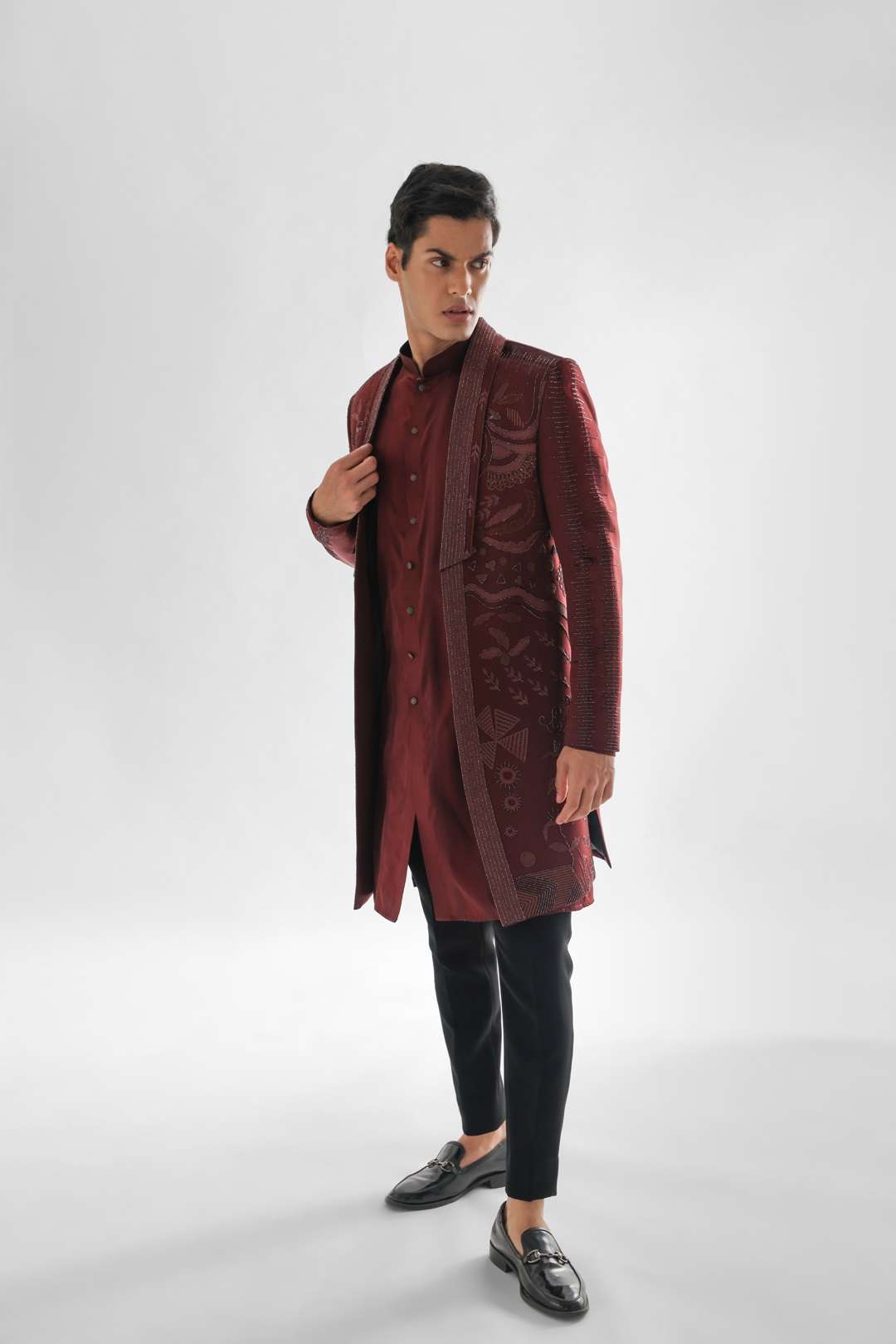 Phlox Cadbury Brown Open Jacket Achkan