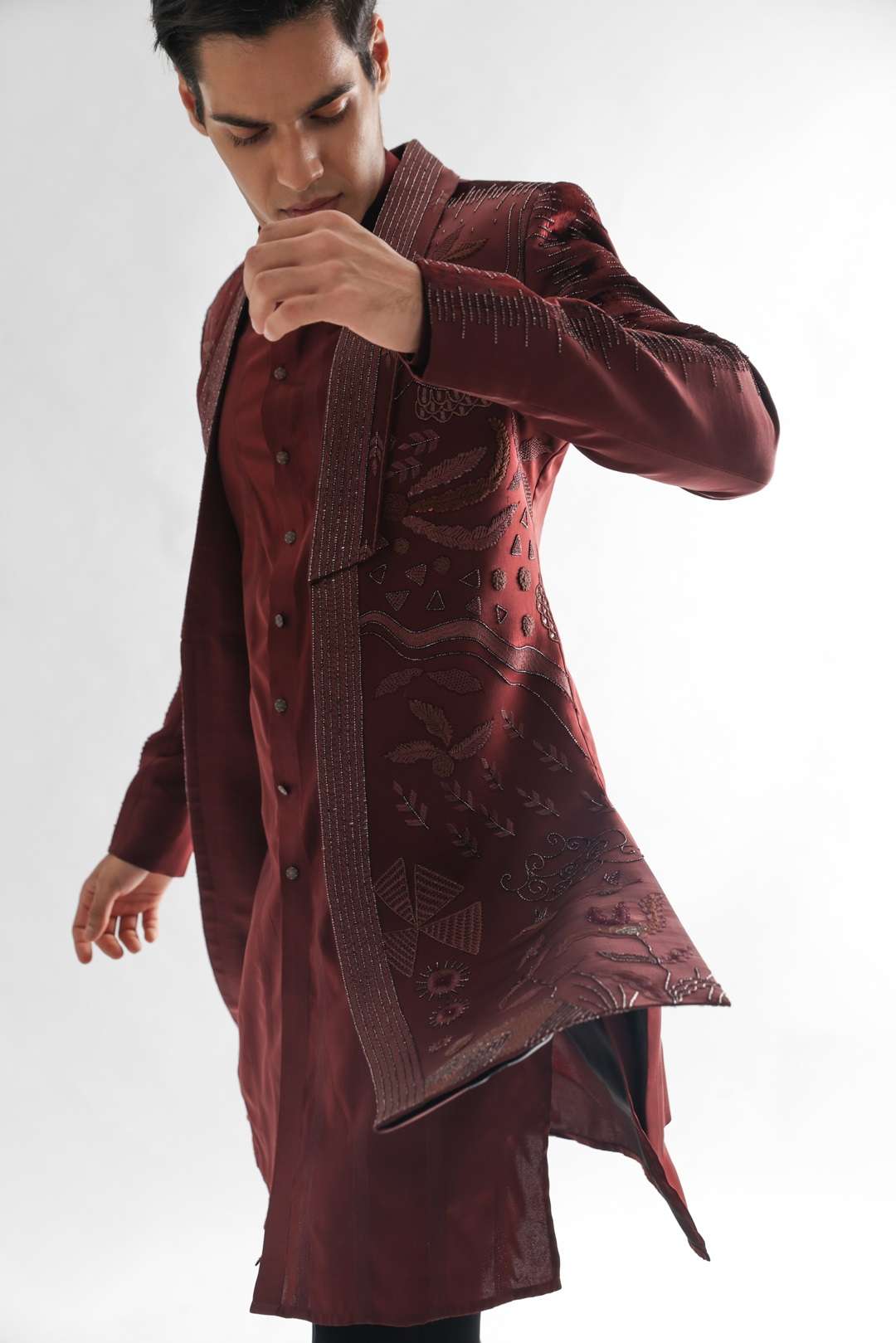Phlox Cadbury Brown Open Jacket Achkan