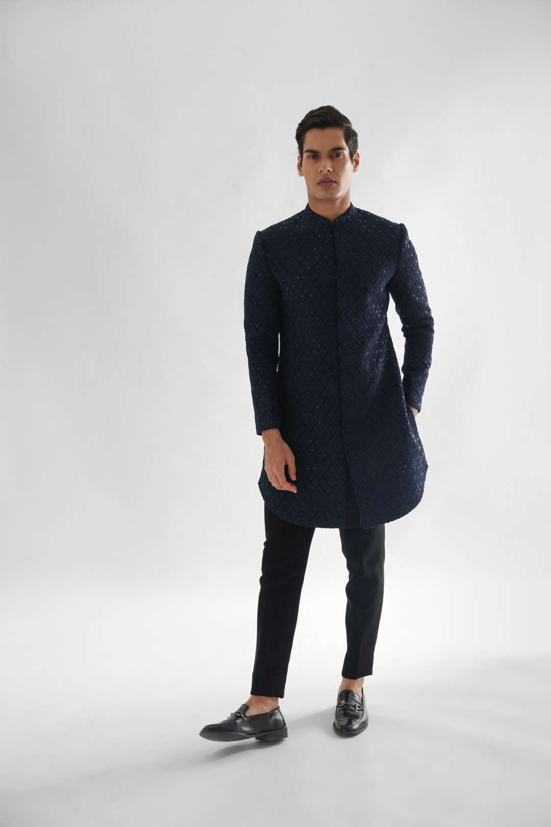 Deep Forest Navy Blue Achkan
