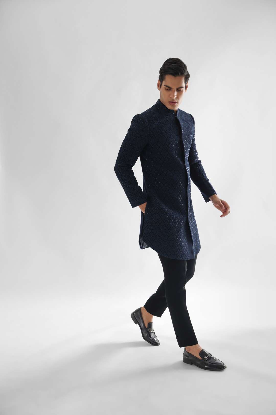 Deep Forest Navy Blue Achkan