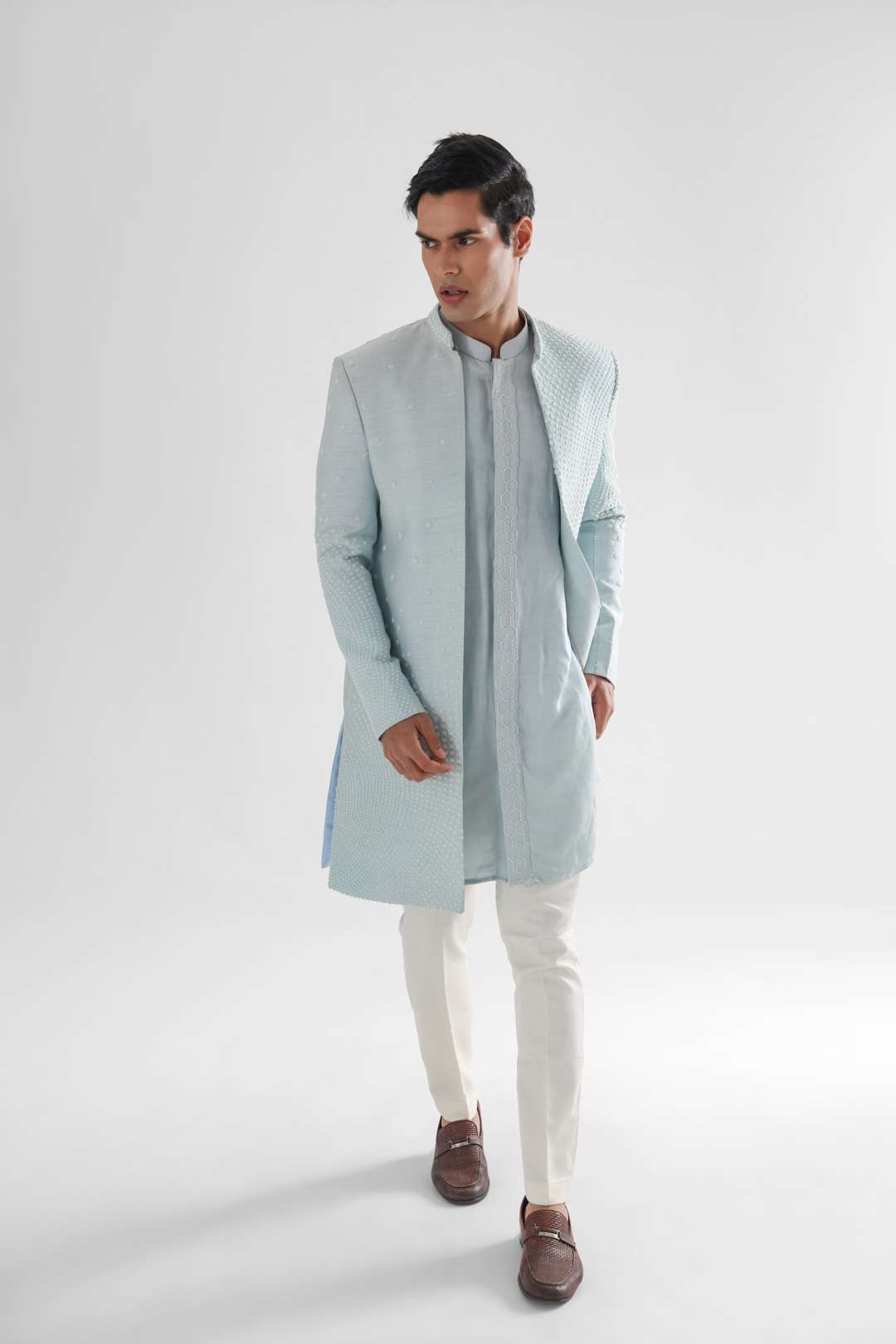 Daydream Pastel Blue Open Achkan