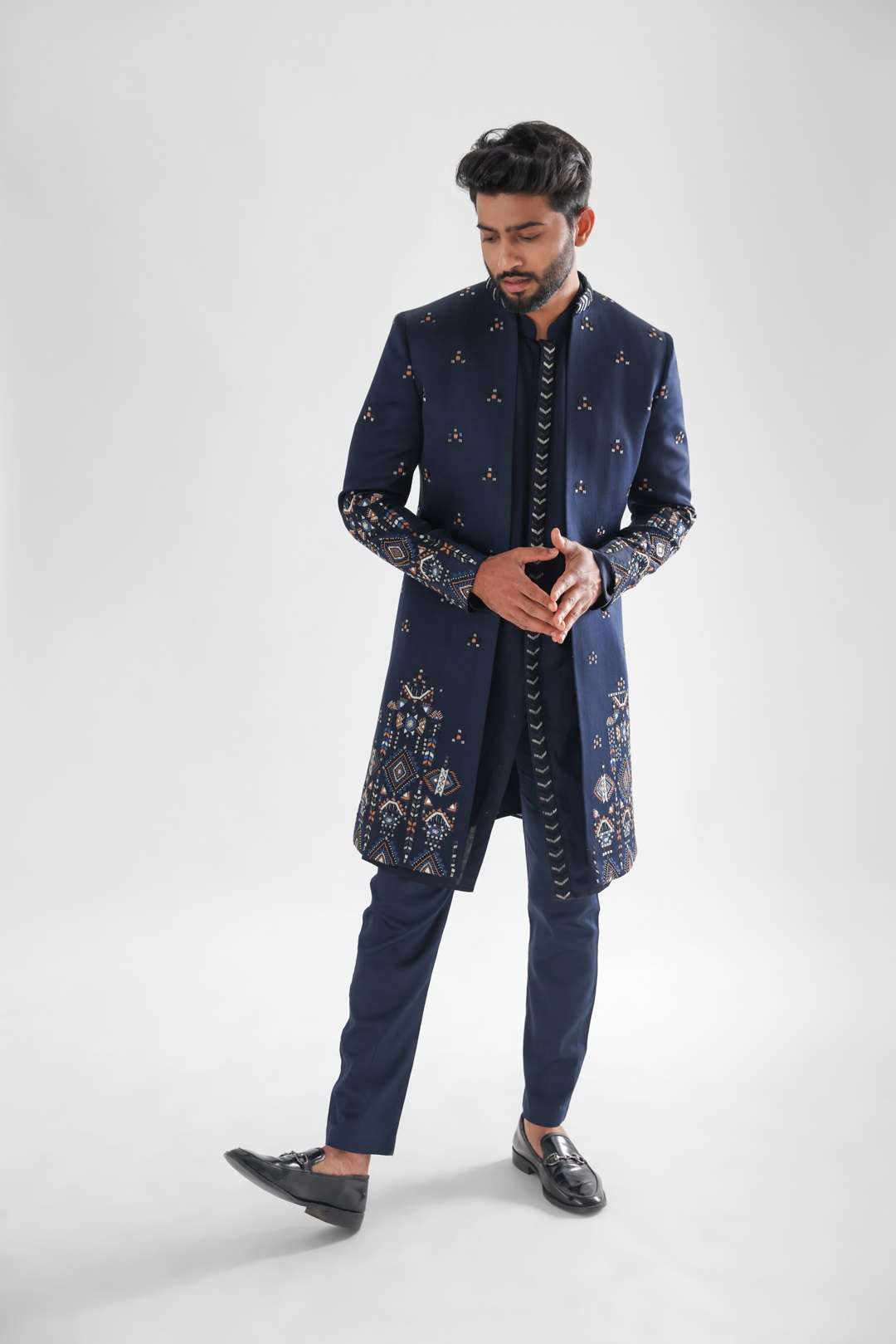 Naval Navy Blue Open Achkan