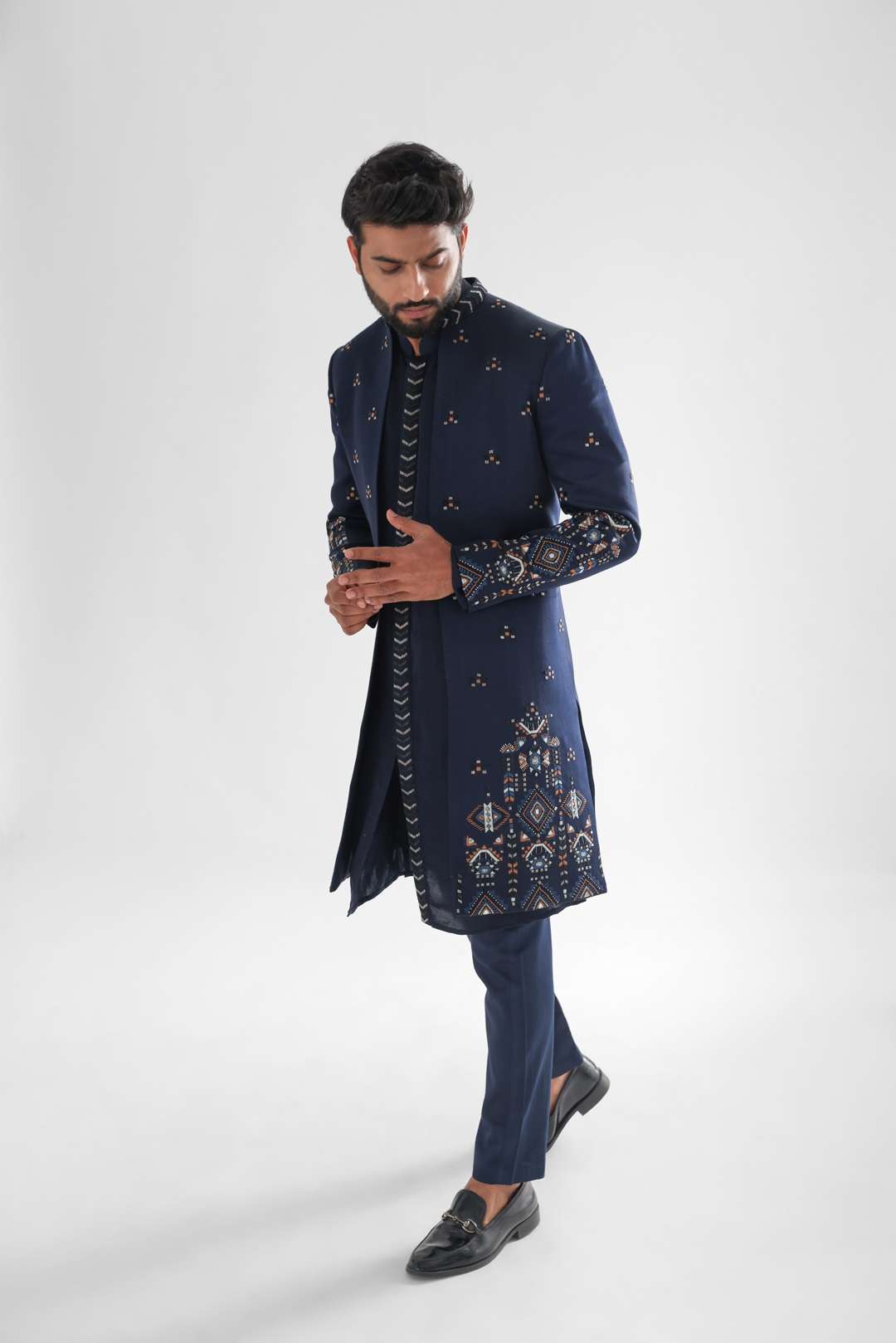 Naval Navy Blue Open Achkan
