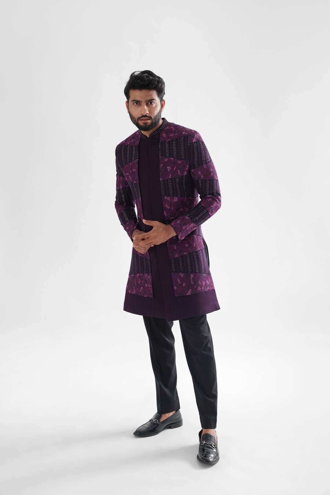 Iris Purple Double Layered Achkan