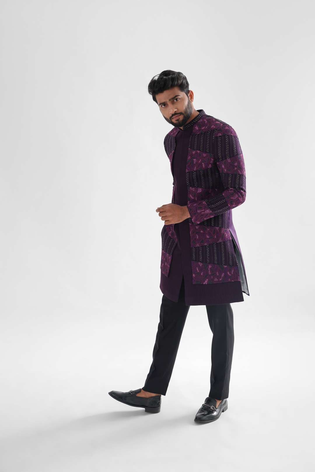 Iris Purple Double Layered Achkan
