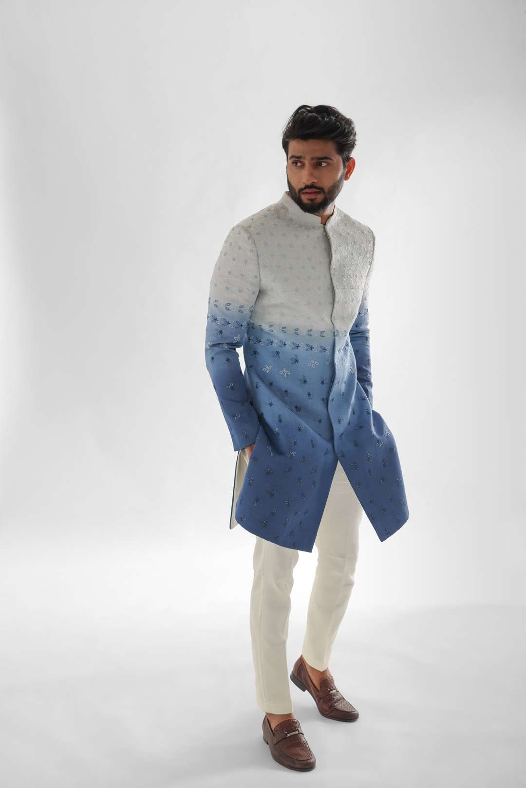 Sunset Cream to Prussian Blue Shaded Achkan RTS