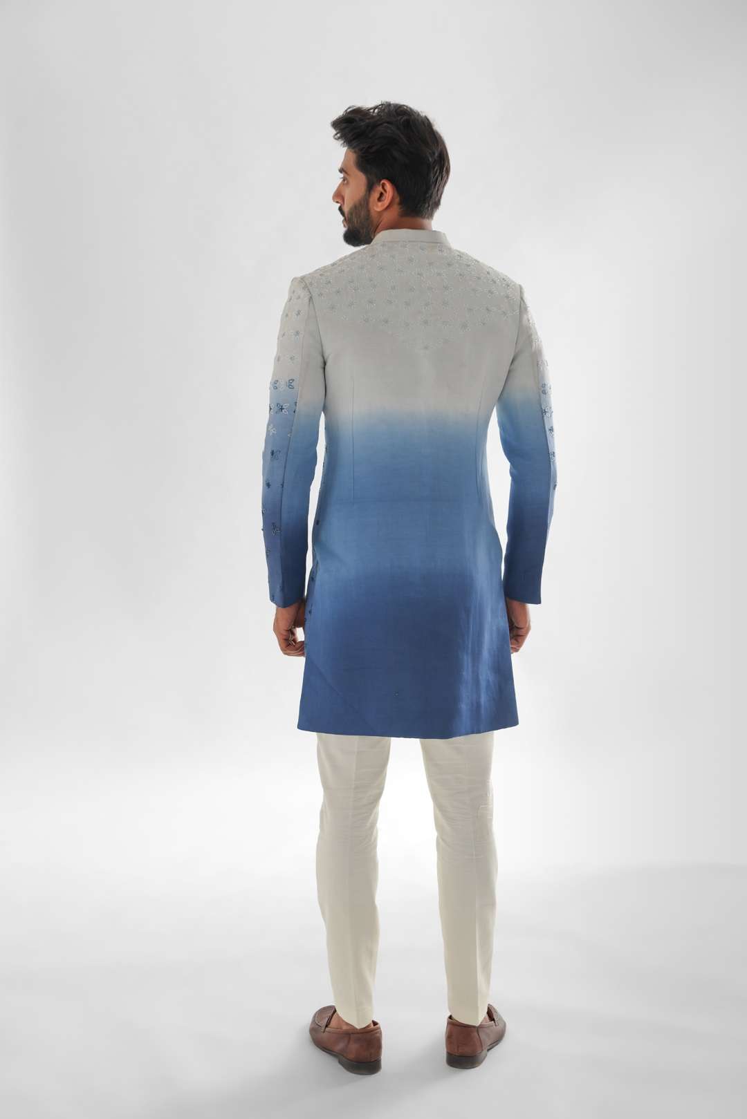 Sunset Cream to Prussian Blue Shaded Achkan