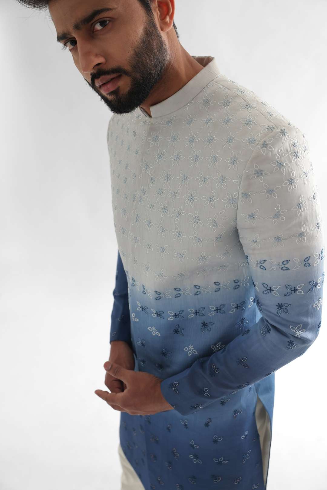 Sunset Cream to Prussian Blue Shaded Achkan