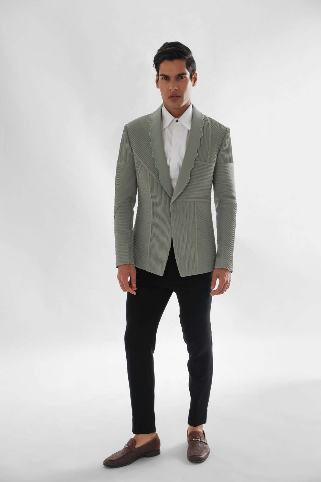 Pista Green Pintucks Tuxedo Highlighted With Katdana