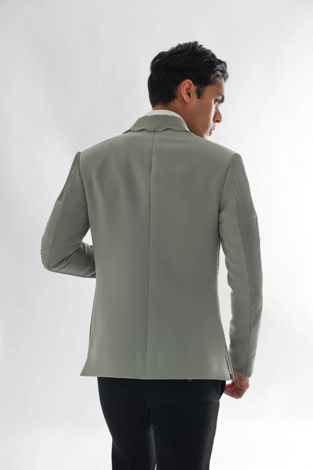 Pista Green Pintucks Tuxedo Highlighted With Katdana