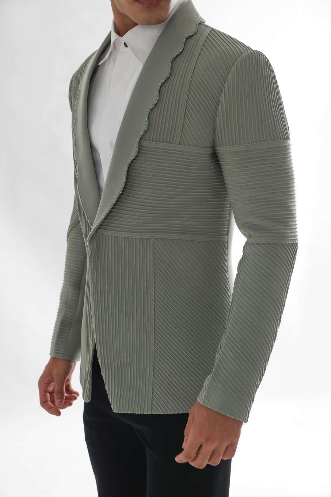 Pista Green Pintucks Tuxedo Highlighted With Katdana