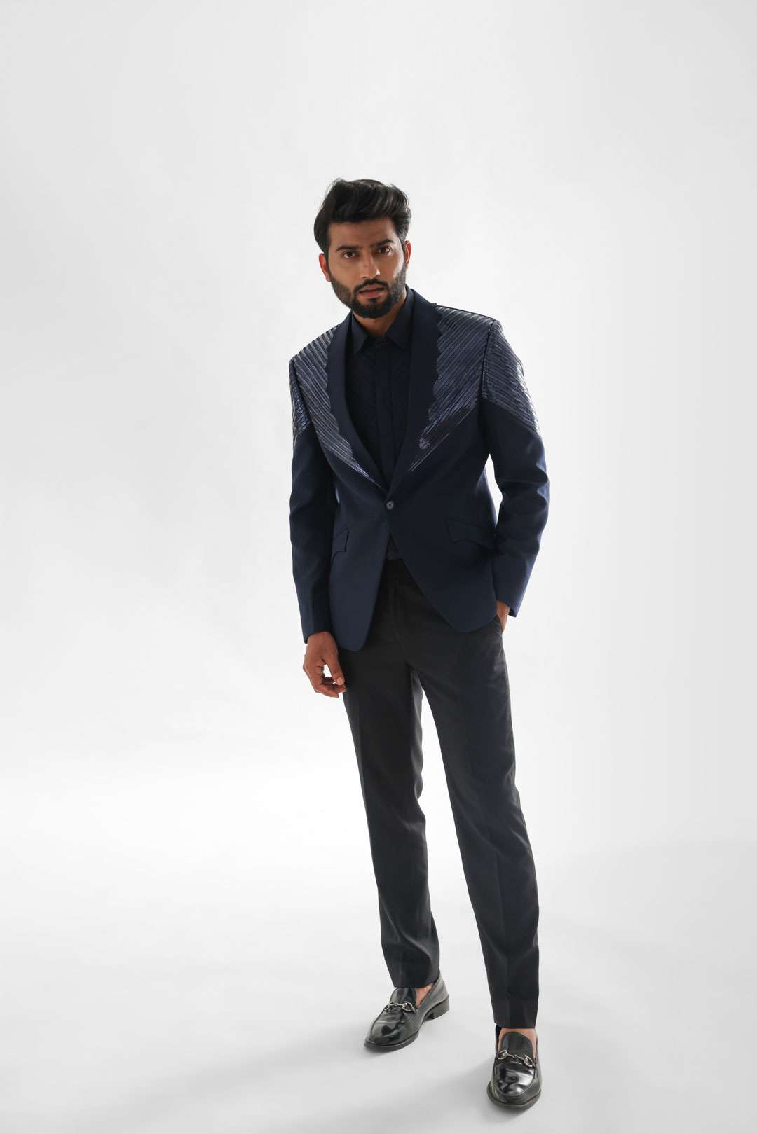 Navy Blue Tuxedo Paired With Black Trouser